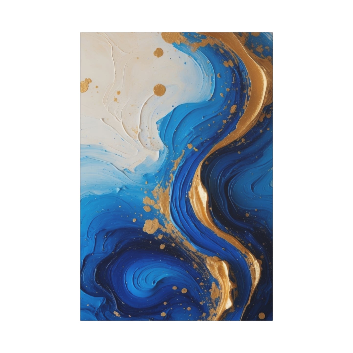 Blue and Gold Abstract Fluid Wall Art – Luxury Canvas Print with Textured Paint Swirls for Modern Home Décor