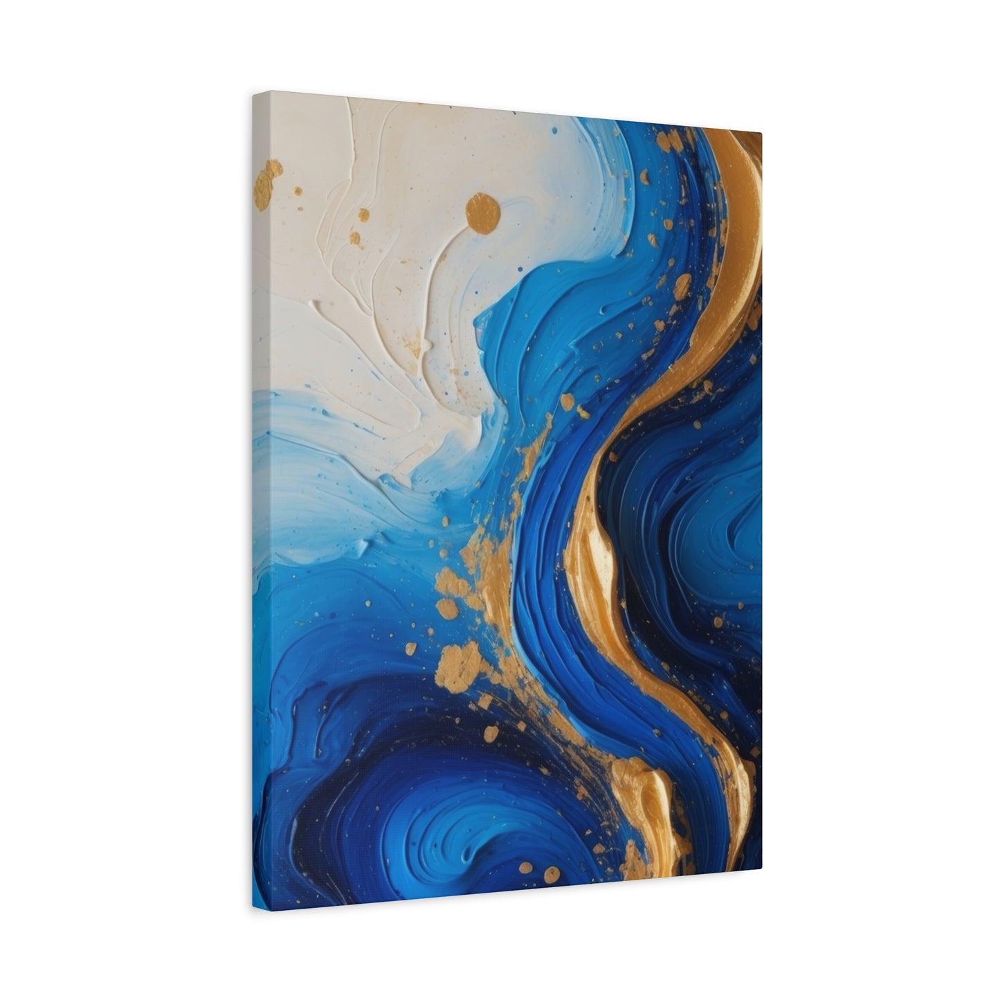 Blue and Gold Abstract Fluid Wall Art – Luxury Canvas Print with Textured Paint Swirls for Modern Home Décor