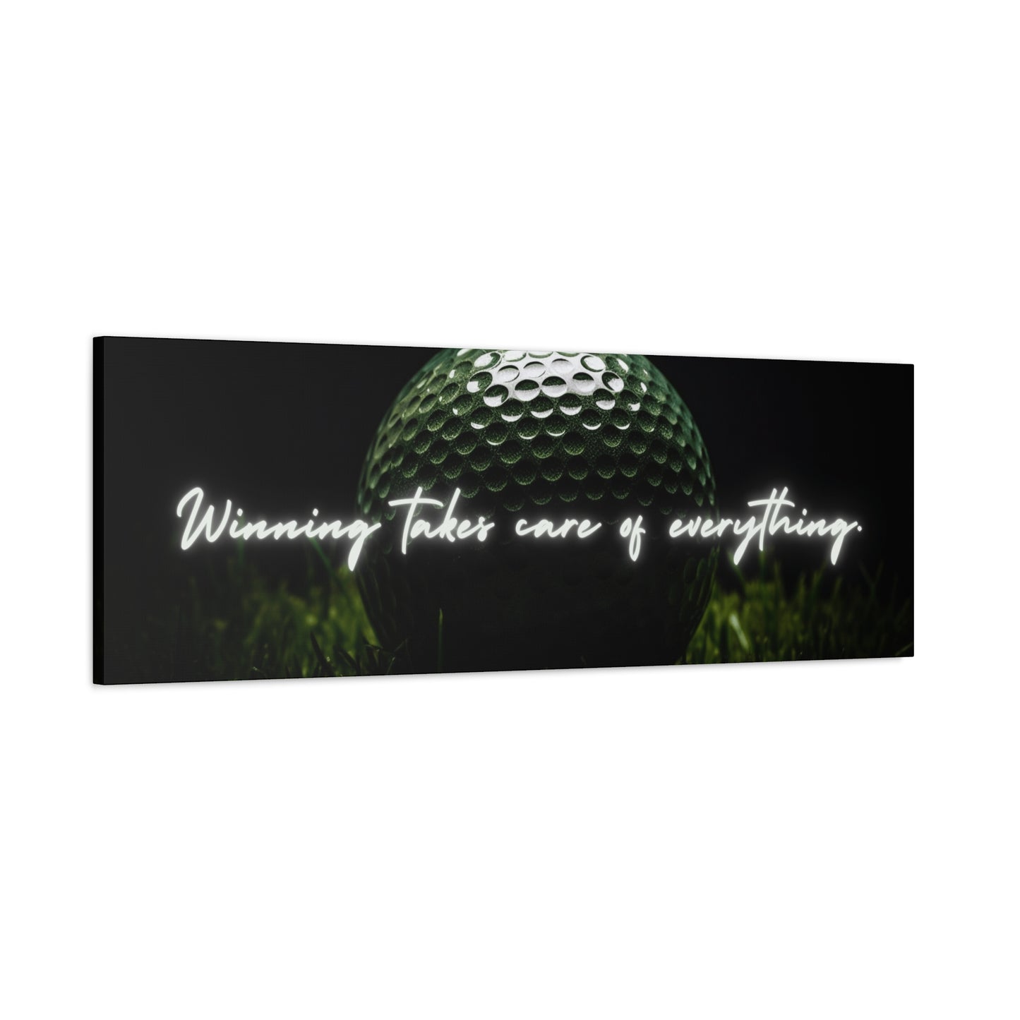"Winning Takes Care of Everything" Golf Wall Art – Motivational Canvas Print for Golfers, Offices, or Man Caves