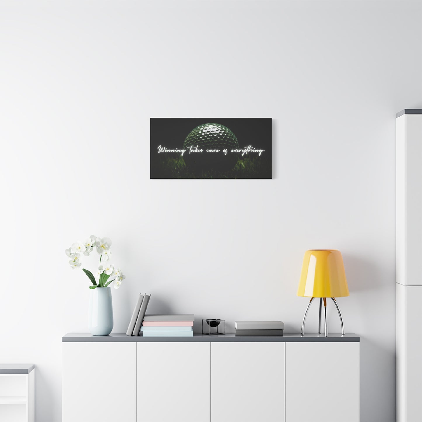 "Winning Takes Care of Everything" Golf Wall Art – Motivational Canvas Print for Golfers, Offices, or Man Caves
