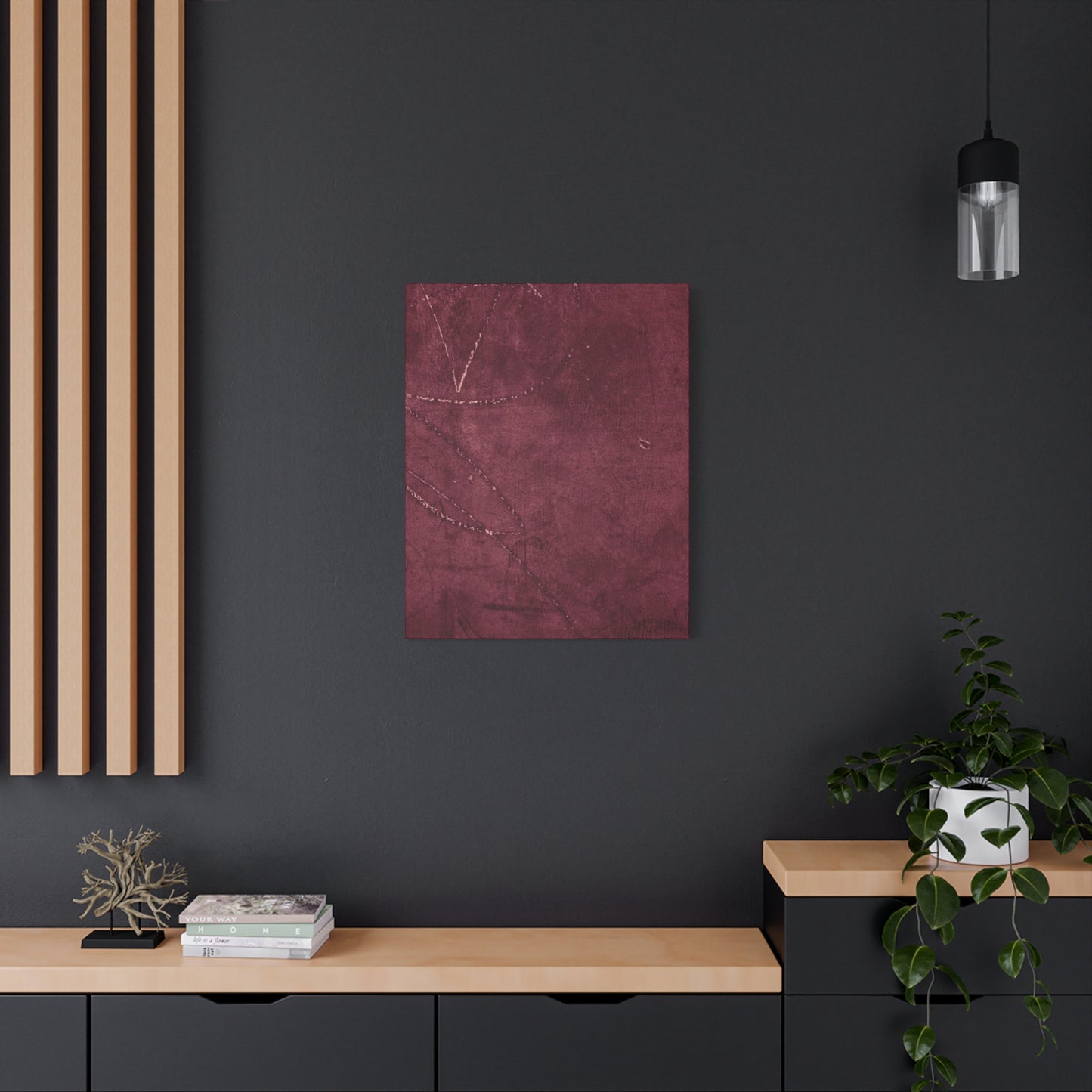 Modern Abstract Wall Art Canvas Print - Matte Burgundy Design