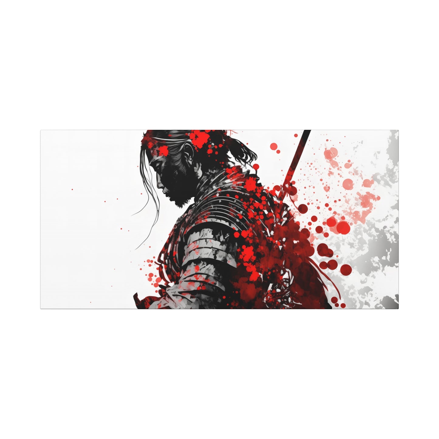 Samurai Warrior Ink Art – Red and Black Japanese Brush Style Canvas Print for Bold, Minimalist Spaces