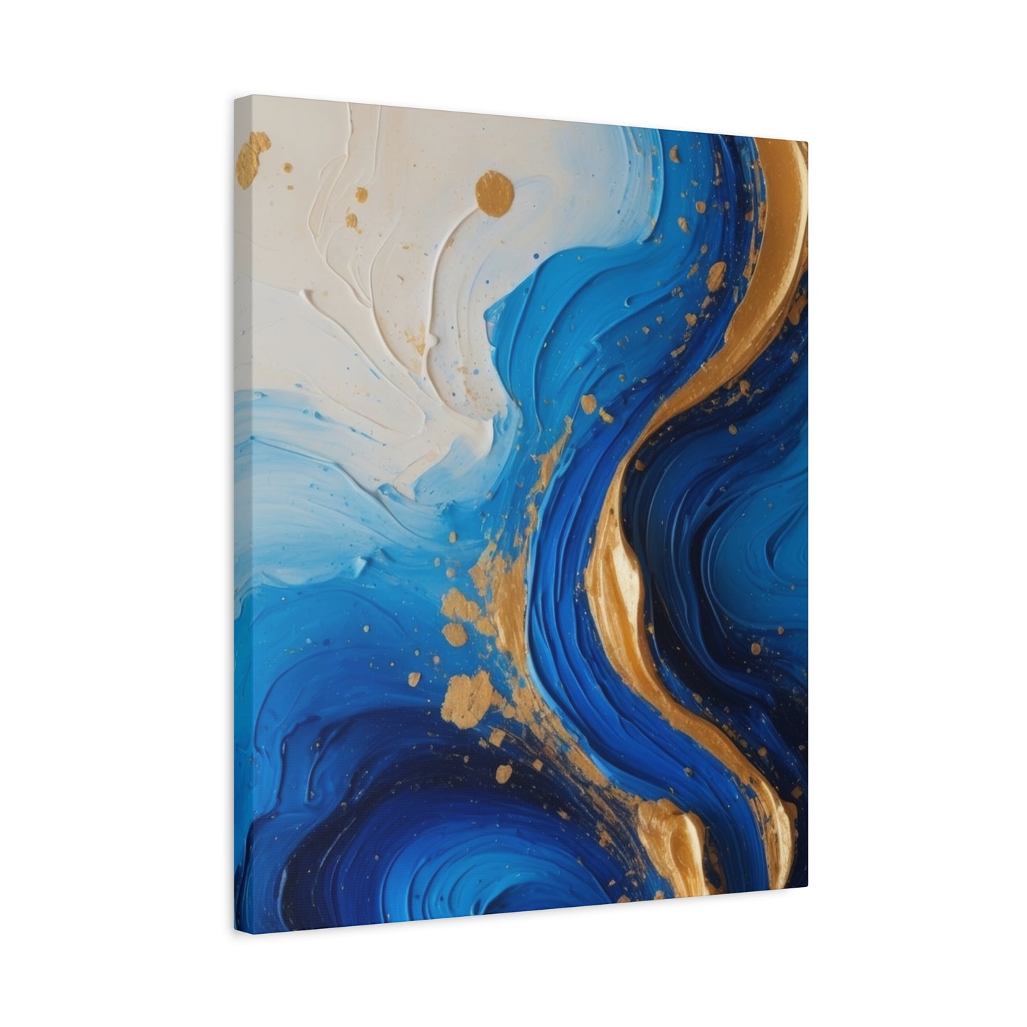 Blue and Gold Abstract Fluid Wall Art – Luxury Canvas Print with Textured Paint Swirls for Modern Home Décor