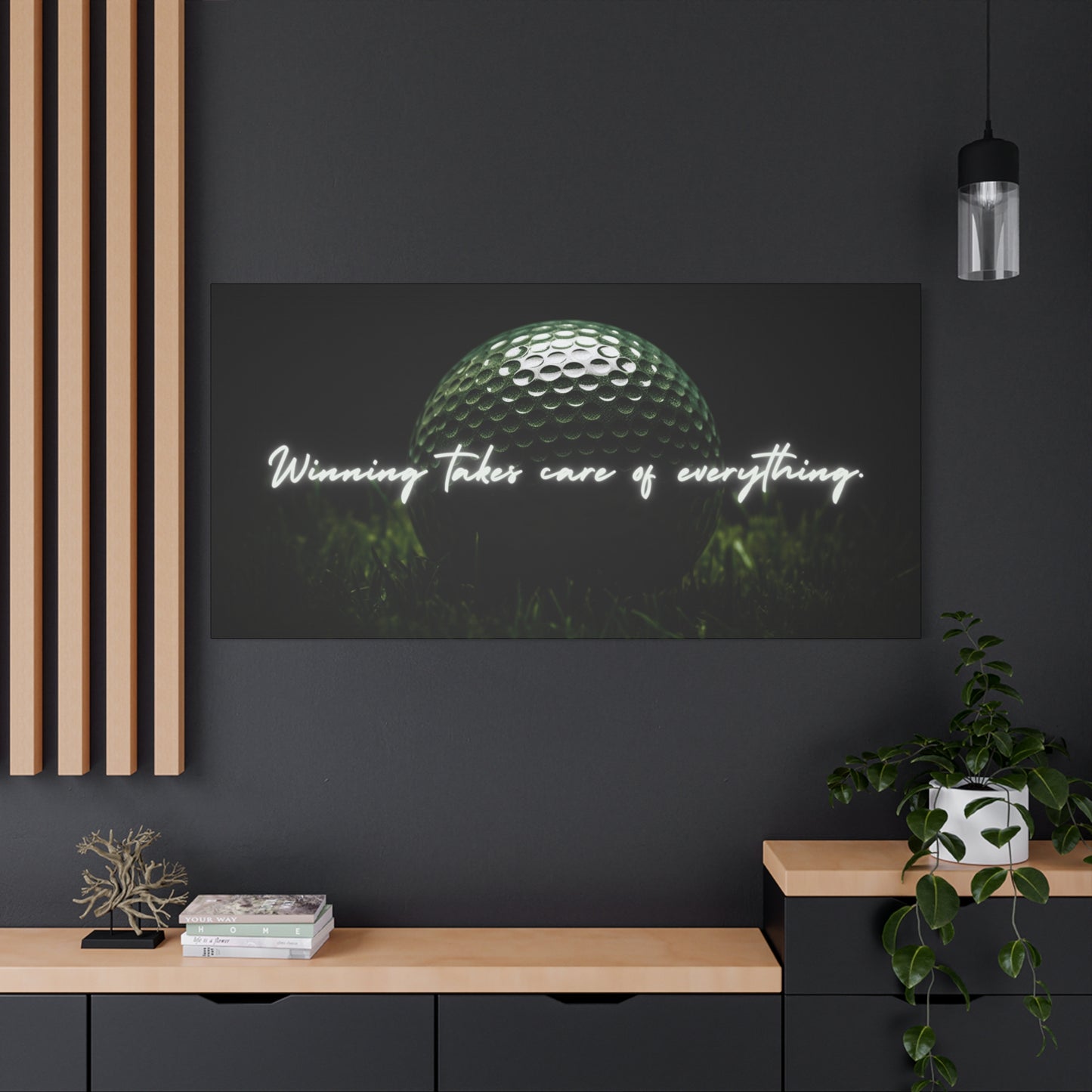 "Winning Takes Care of Everything" Golf Wall Art – Motivational Canvas Print for Golfers, Offices, or Man Caves