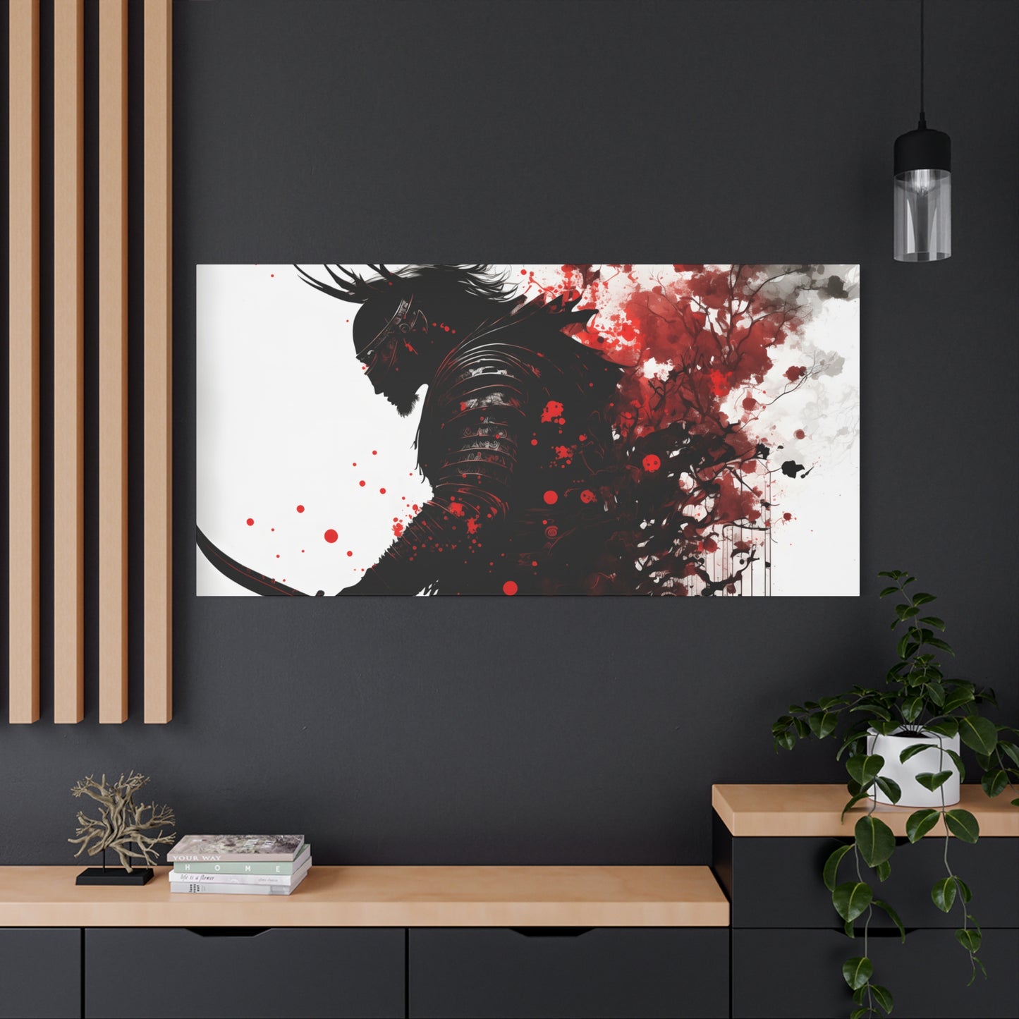 Samurai Art Canvas Print - Vibrant Red & Black Home Wall Decor