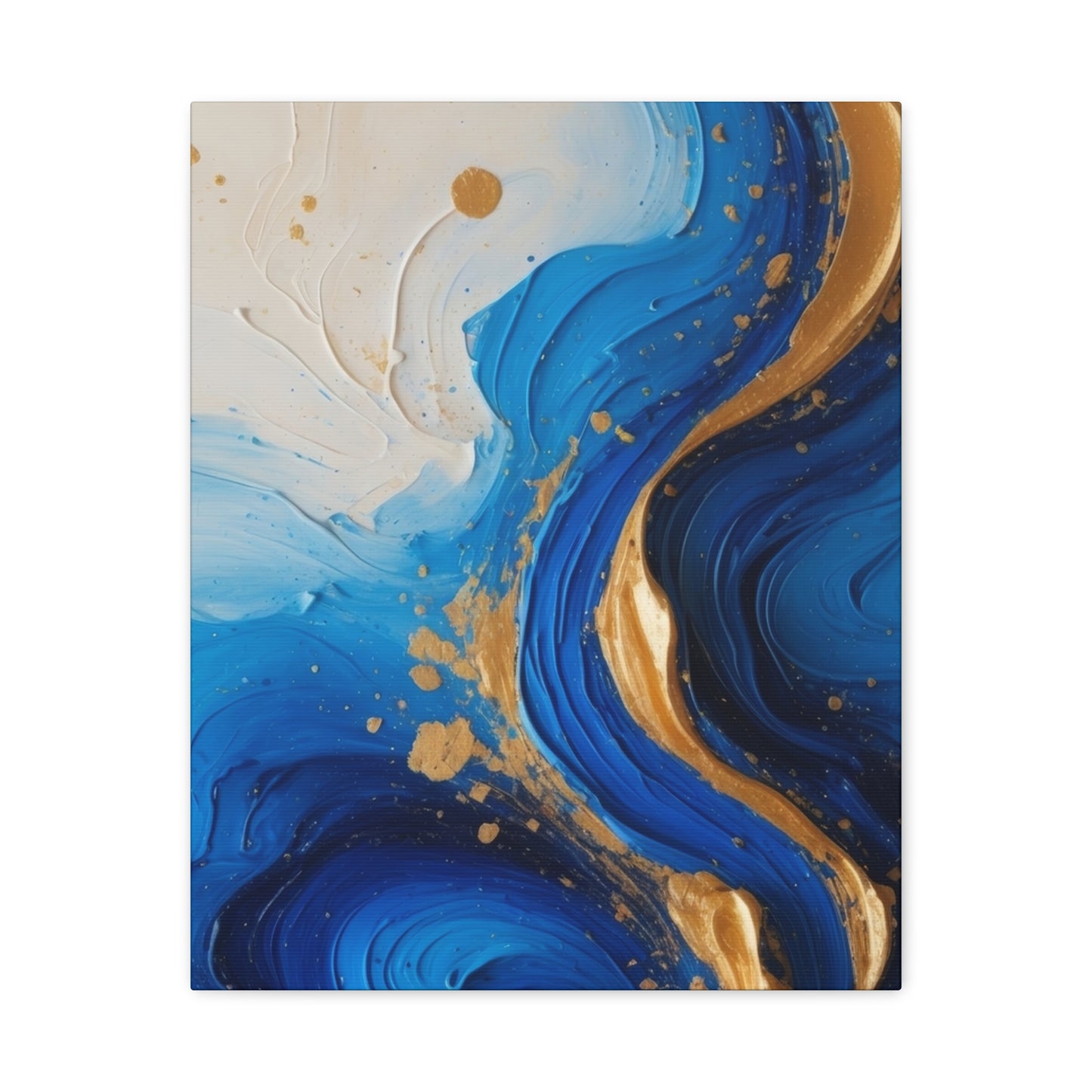 Blue and Gold Abstract Fluid Wall Art – Luxury Canvas Print with Textured Paint Swirls for Modern Home Décor