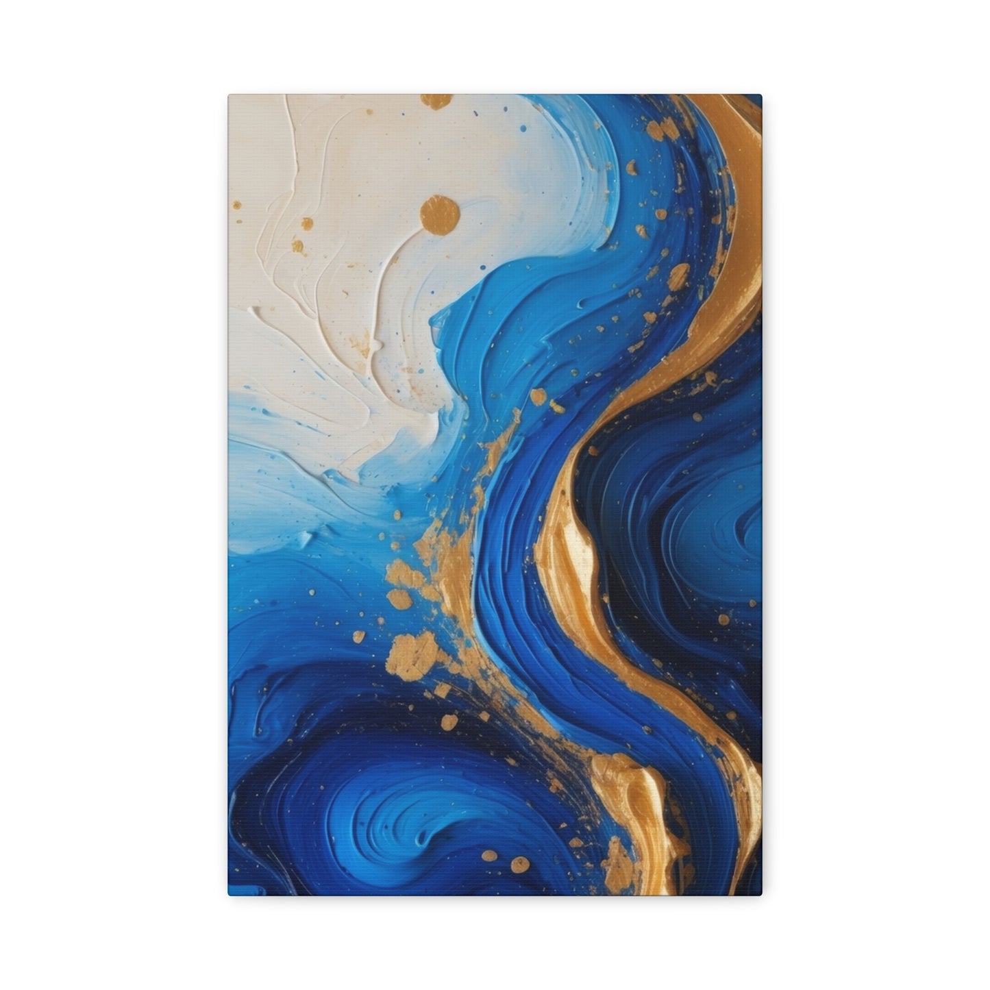 Blue and Gold Abstract Fluid Wall Art – Luxury Canvas Print with Textured Paint Swirls for Modern Home Décor
