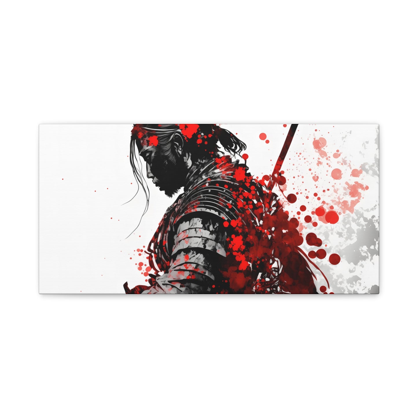 Samurai Warrior Ink Art – Red and Black Japanese Brush Style Canvas Print for Bold, Minimalist Spaces