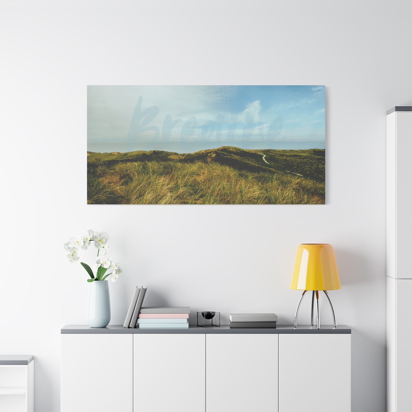 Breathe Motivational Landscape Wall Art – Tranquil Nature Canvas Print for Mindfulness, Meditation, and Home Décor