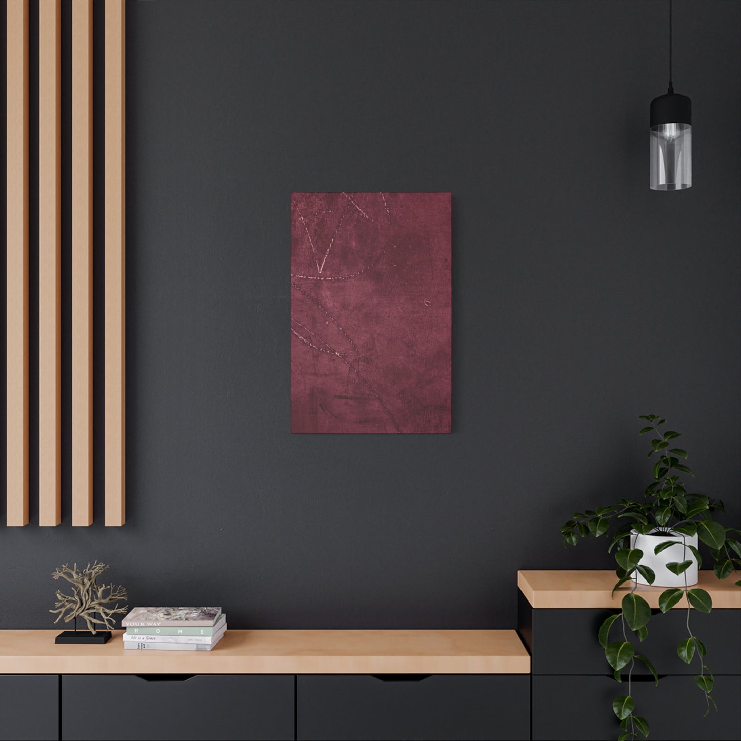 Modern Abstract Wall Art Canvas Print - Matte Burgundy Design