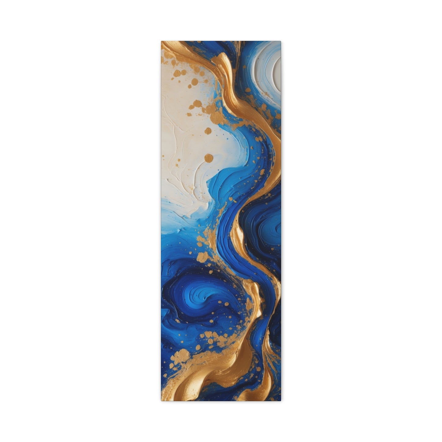 Blue and Gold Abstract Fluid Wall Art – Luxury Canvas Print with Textured Paint Swirls for Modern Home Décor