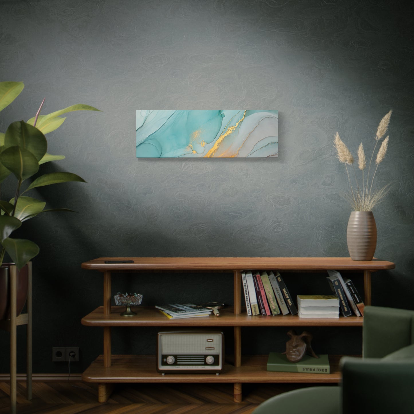 Aqua & Gold Fluid Abstract Canvas Wall Art – Modern Watercolor-Inspired Artwork for Living Room, Bedroom, or Office