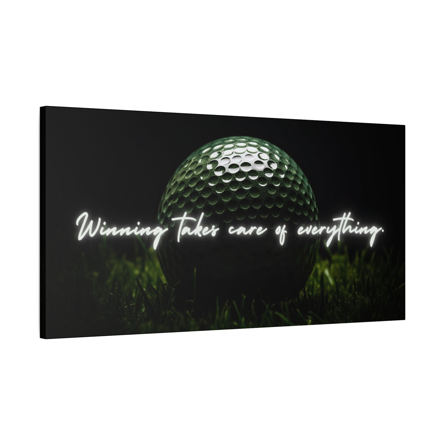 "Winning Takes Care of Everything" Golf Wall Art – Motivational Canvas Print for Golfers, Offices, or Man Caves