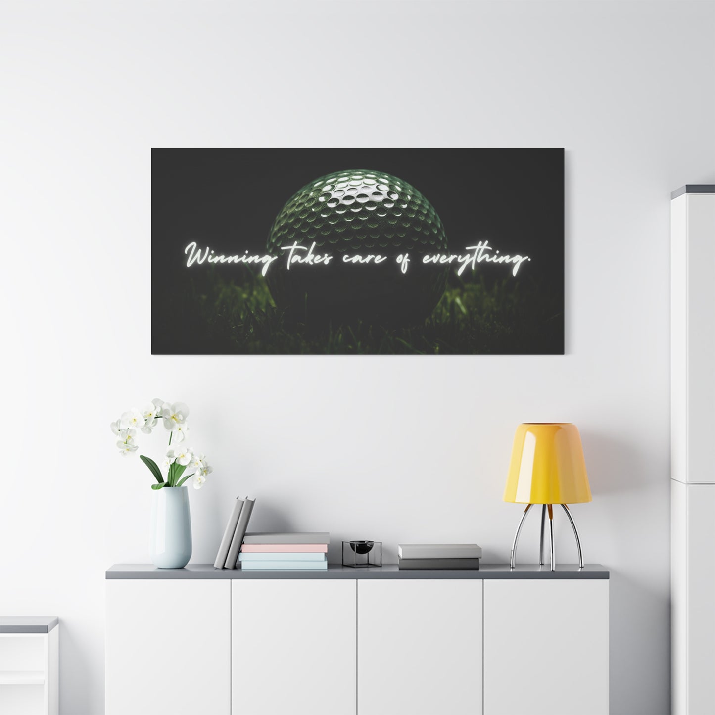 "Winning Takes Care of Everything" Golf Wall Art – Motivational Canvas Print for Golfers, Offices, or Man Caves
