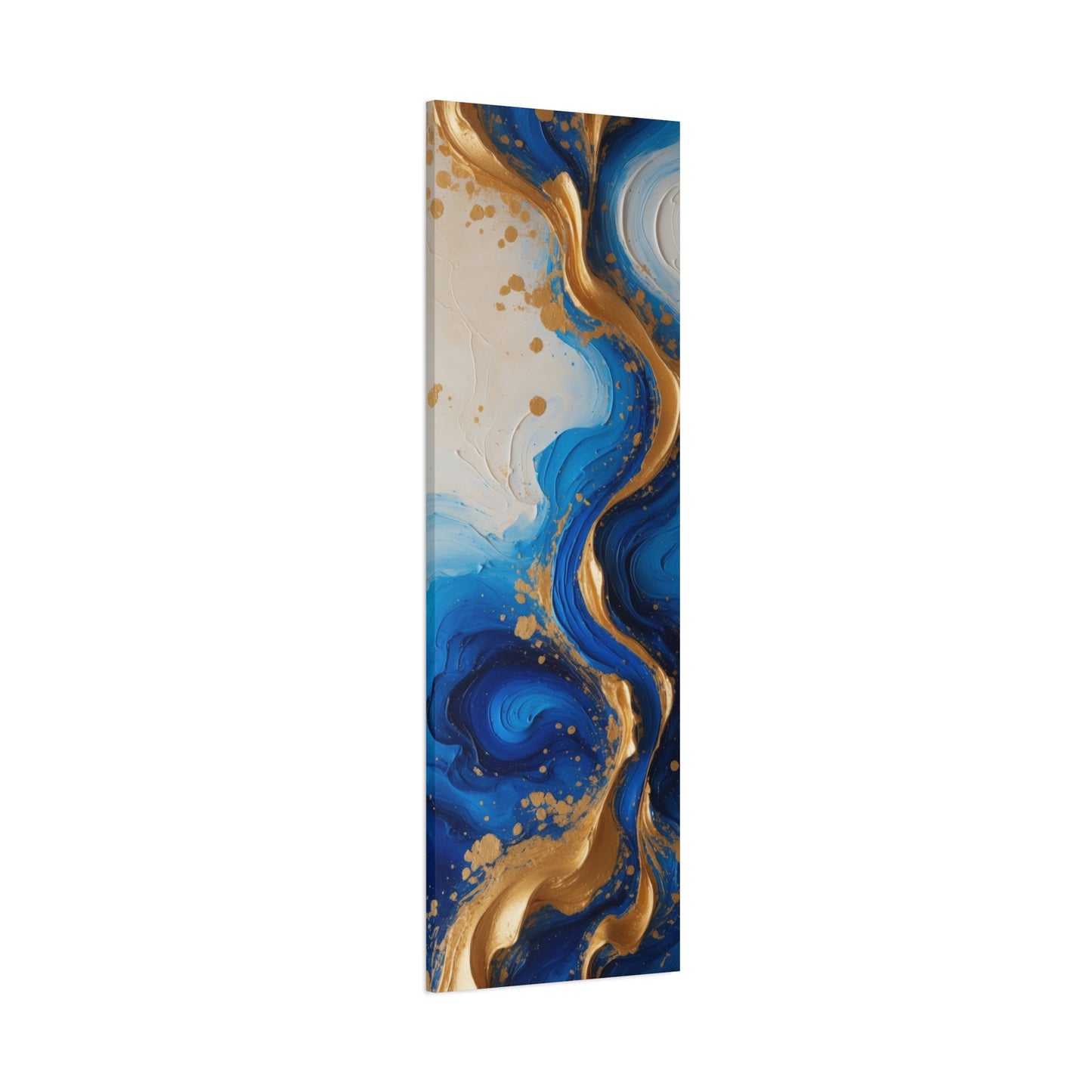 Blue and Gold Abstract Fluid Wall Art – Luxury Canvas Print with Textured Paint Swirls for Modern Home Décor