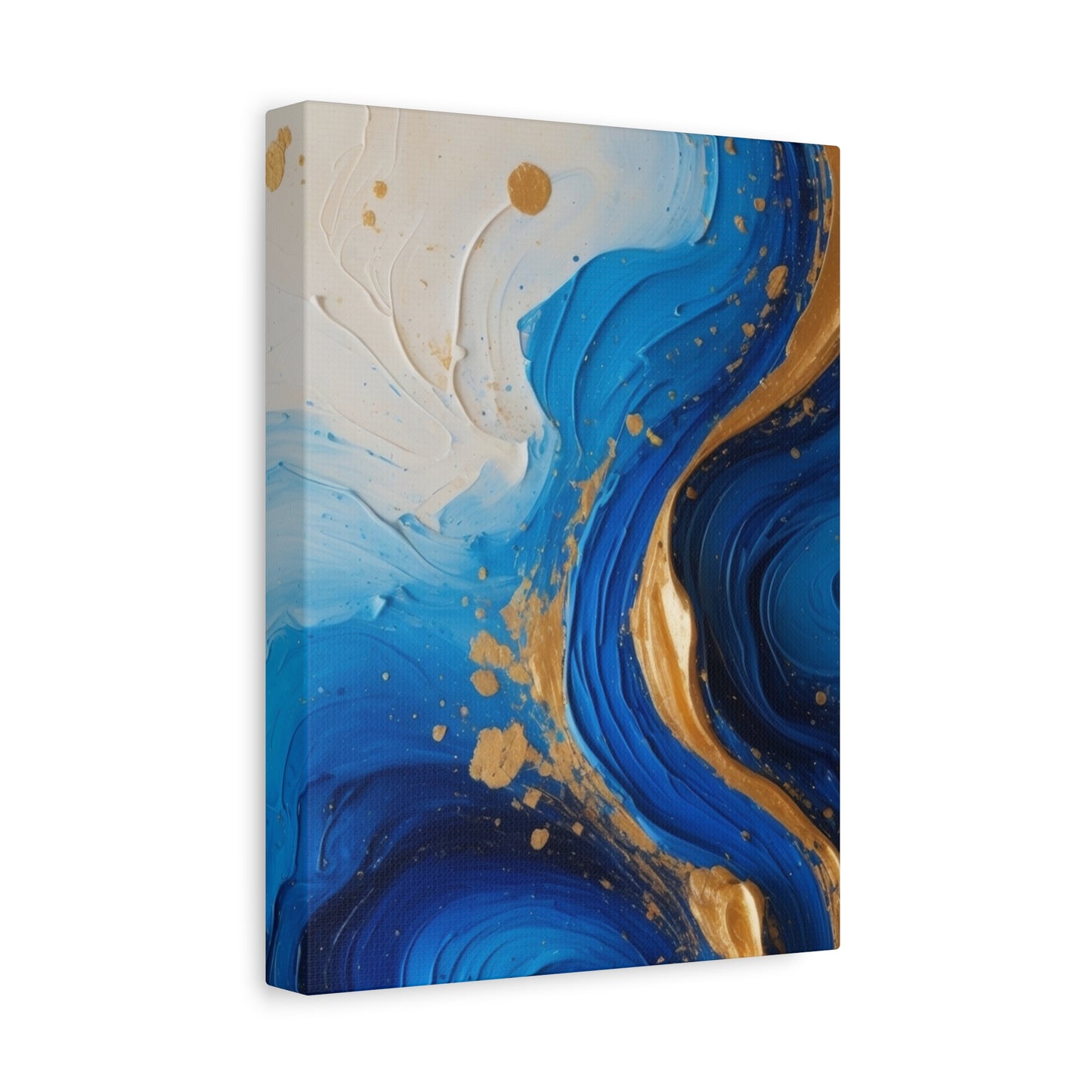Blue and Gold Abstract Fluid Wall Art – Luxury Canvas Print with Textured Paint Swirls for Modern Home Décor