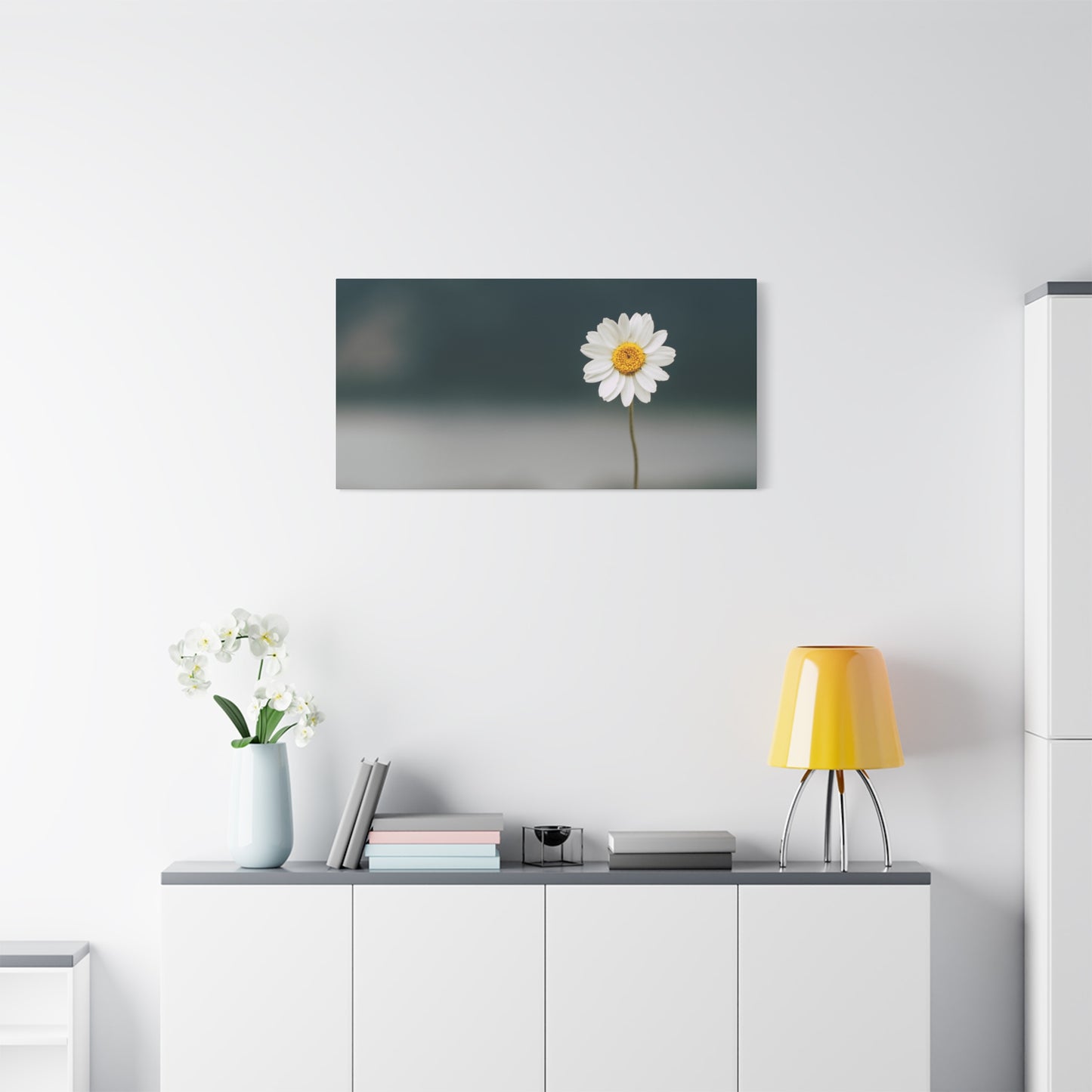 Minimalist Daisy Flower Wall Art – Peaceful Nature Photography Print on Canvas for Calm, Modern Interiors