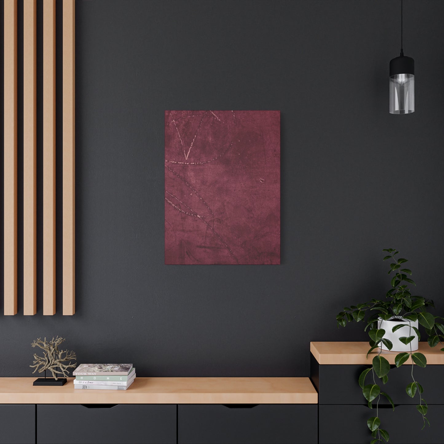 Modern Abstract Wall Art Canvas Print - Matte Burgundy Design