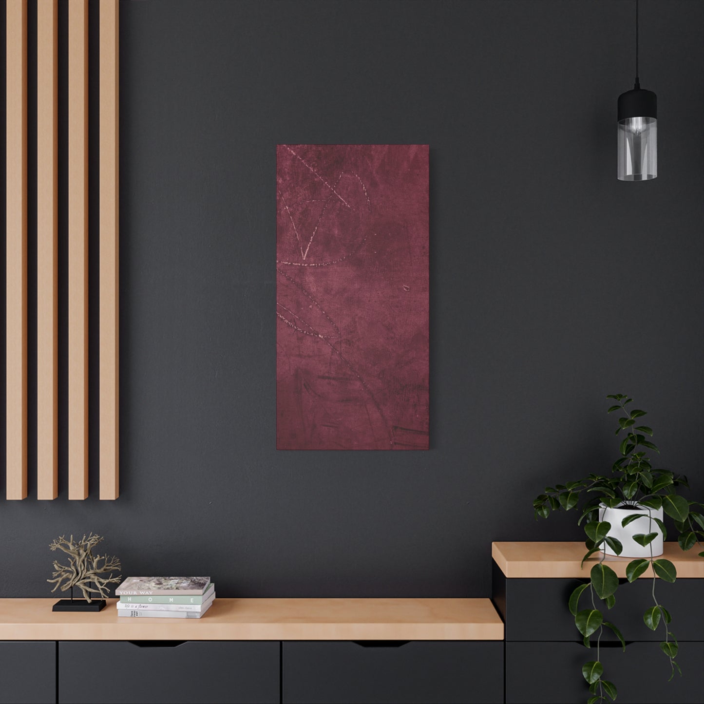 Modern Abstract Wall Art Canvas Print - Matte Burgundy Design
