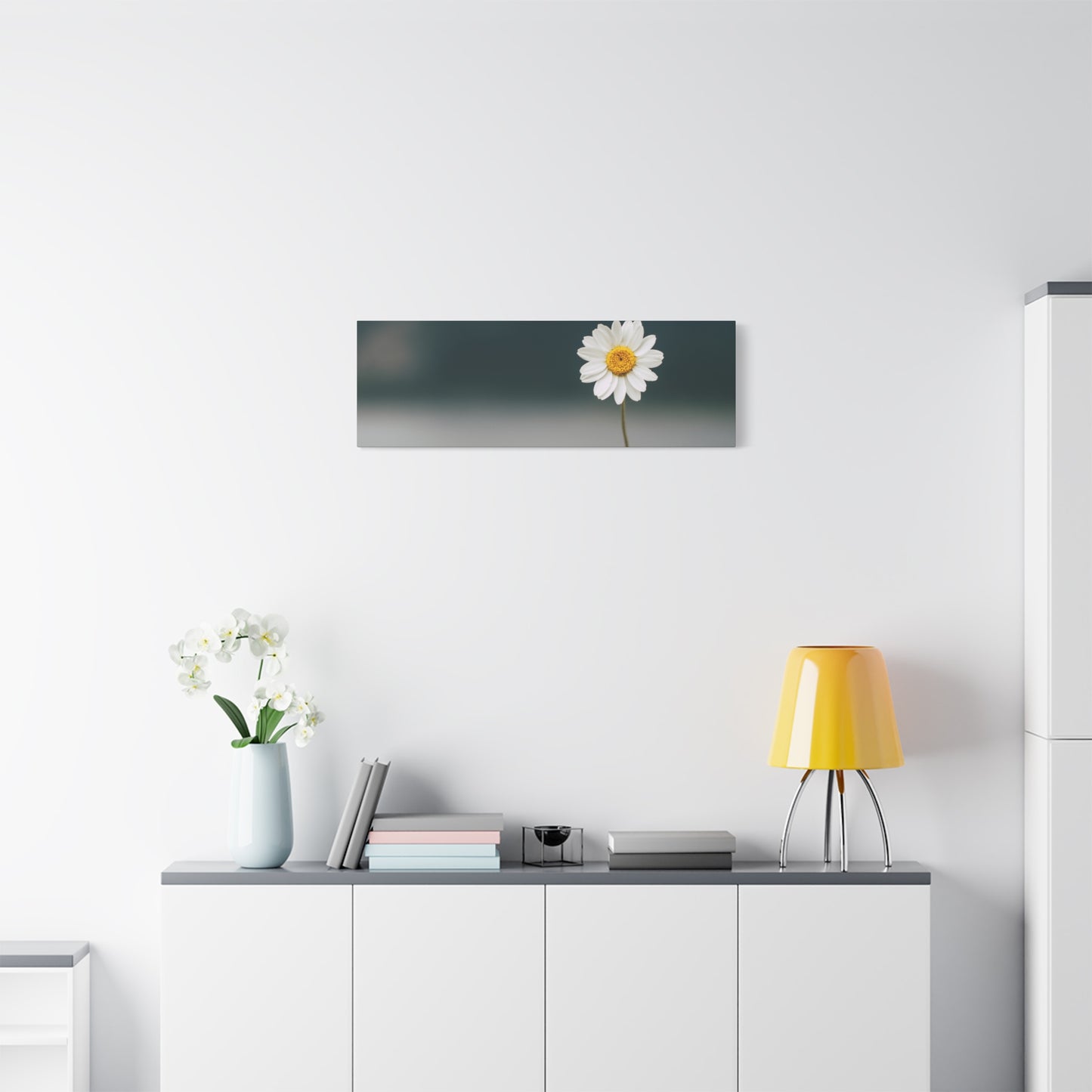 Minimalist Daisy Flower Wall Art – Peaceful Nature Photography Print on Canvas for Calm, Modern Interiors