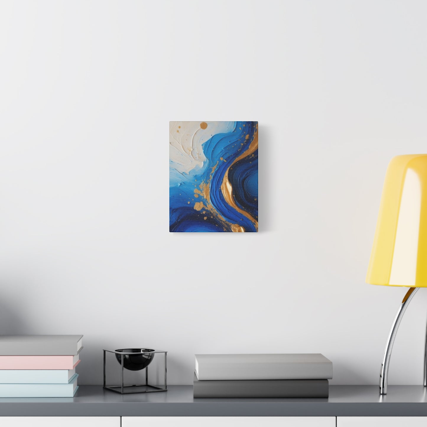 Blue and Gold Abstract Fluid Wall Art – Luxury Canvas Print with Textured Paint Swirls for Modern Home Décor