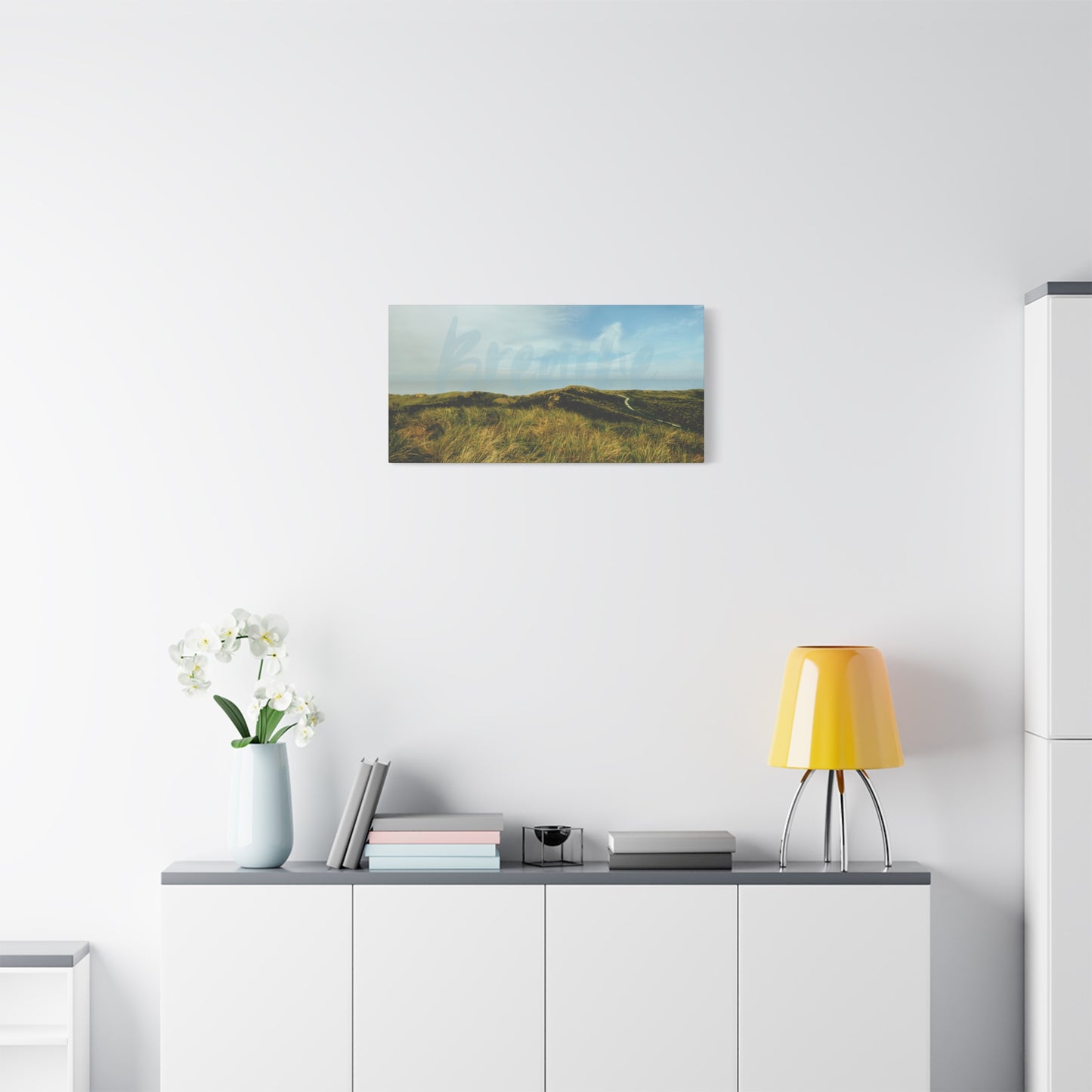 Breathe Motivational Landscape Wall Art – Tranquil Nature Canvas Print for Mindfulness, Meditation, and Home Décor
