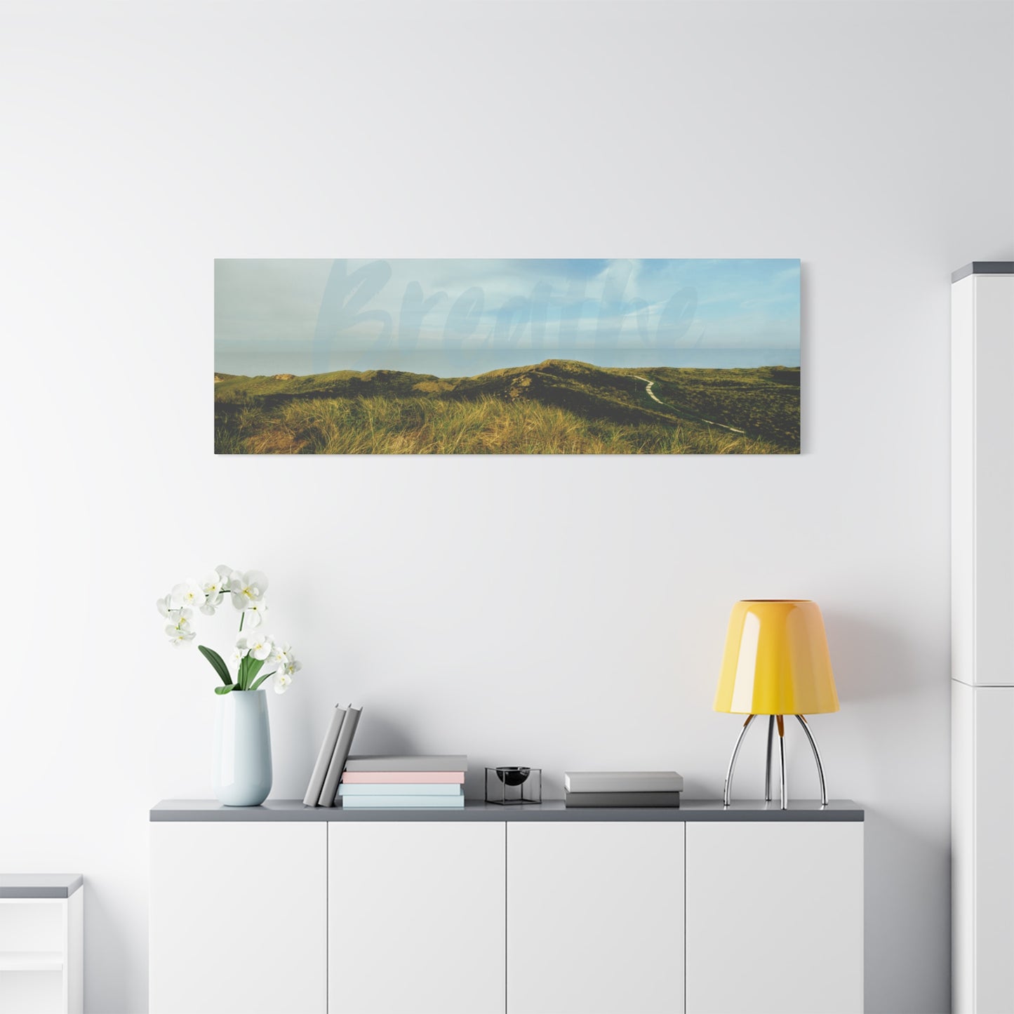 Breathe Motivational Landscape Wall Art – Tranquil Nature Canvas Print for Mindfulness, Meditation, and Home Décor
