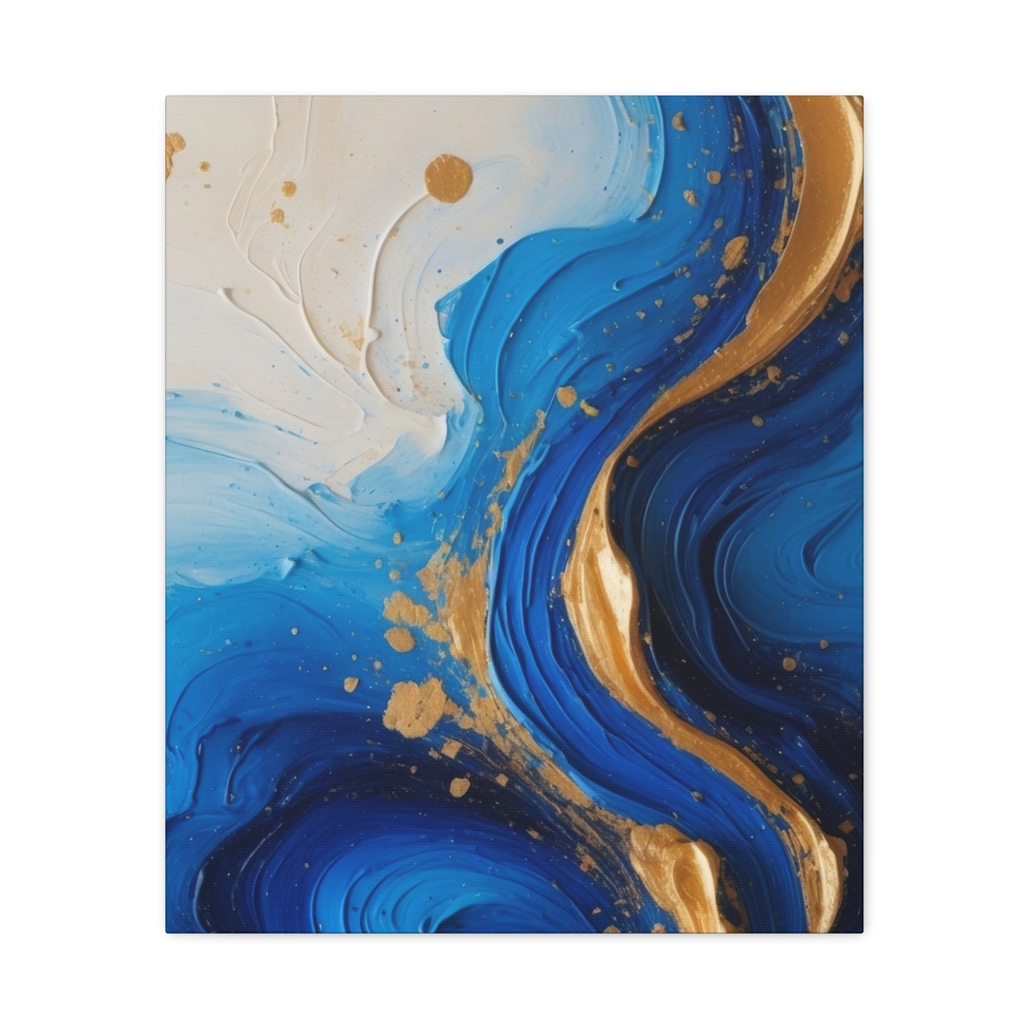 Blue and Gold Abstract Fluid Wall Art – Luxury Canvas Print with Textured Paint Swirls for Modern Home Décor