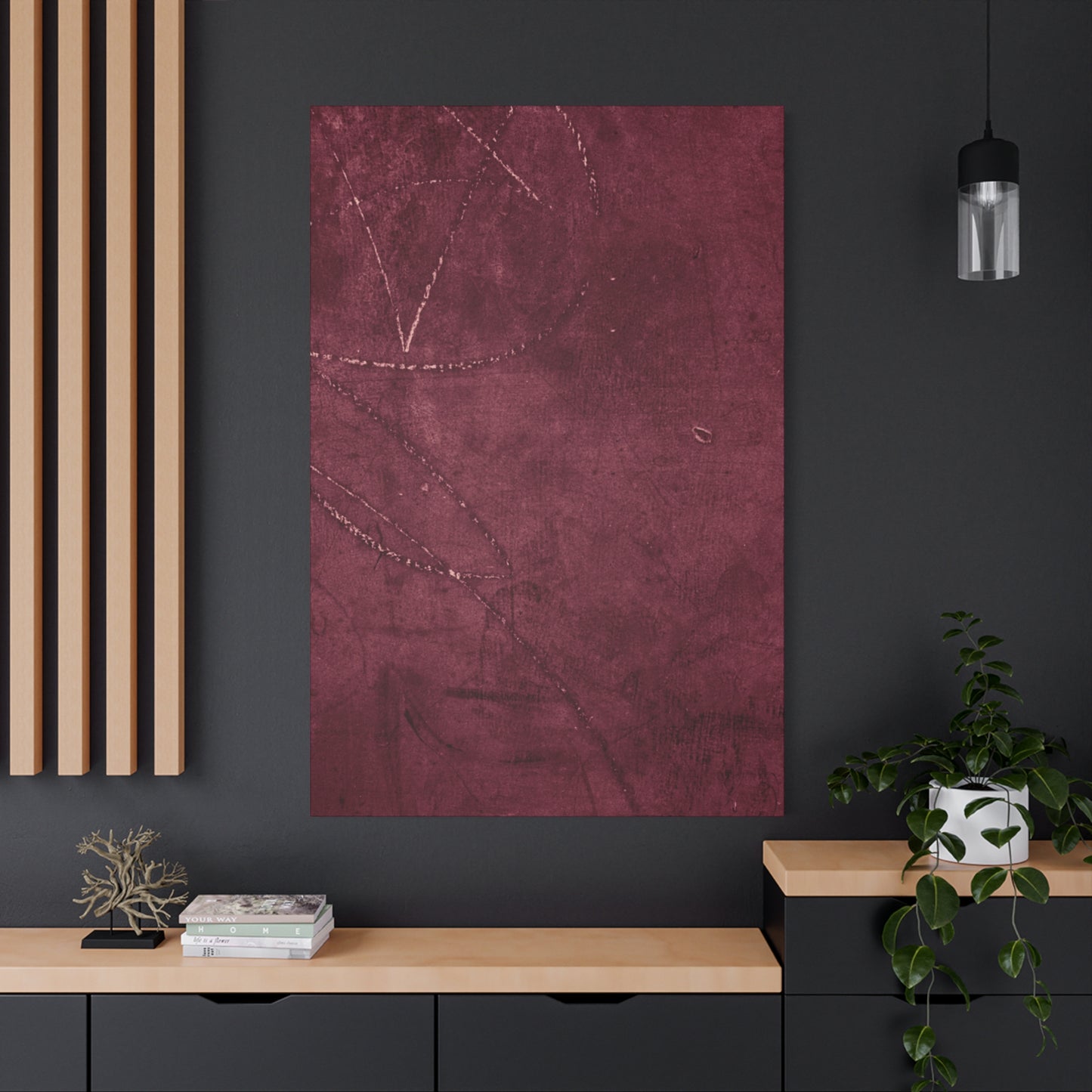 Modern Abstract Wall Art Canvas Print - Matte Burgundy Design