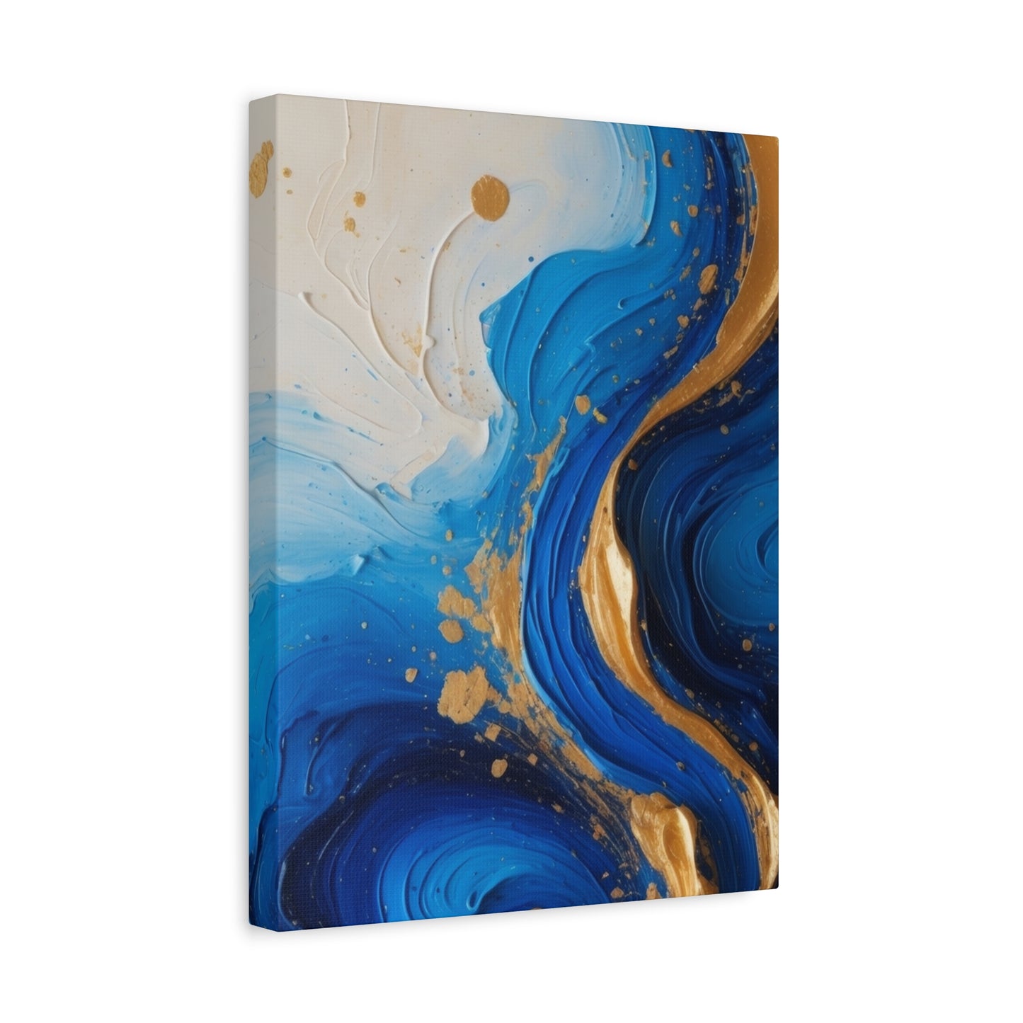 Blue and Gold Abstract Fluid Wall Art – Luxury Canvas Print with Textured Paint Swirls for Modern Home Décor