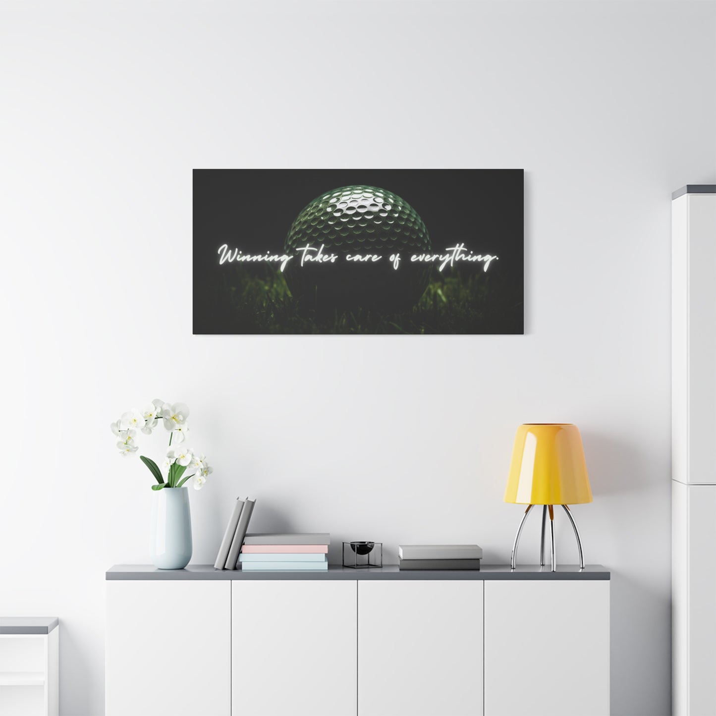 "Winning Takes Care of Everything" Golf Wall Art – Motivational Canvas Print for Golfers, Offices, or Man Caves