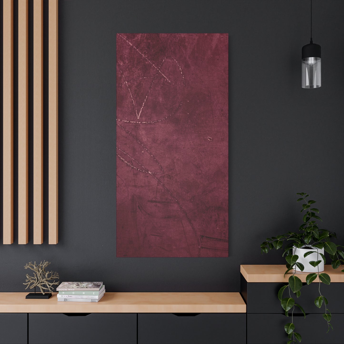Modern Abstract Wall Art Canvas Print - Matte Burgundy Design