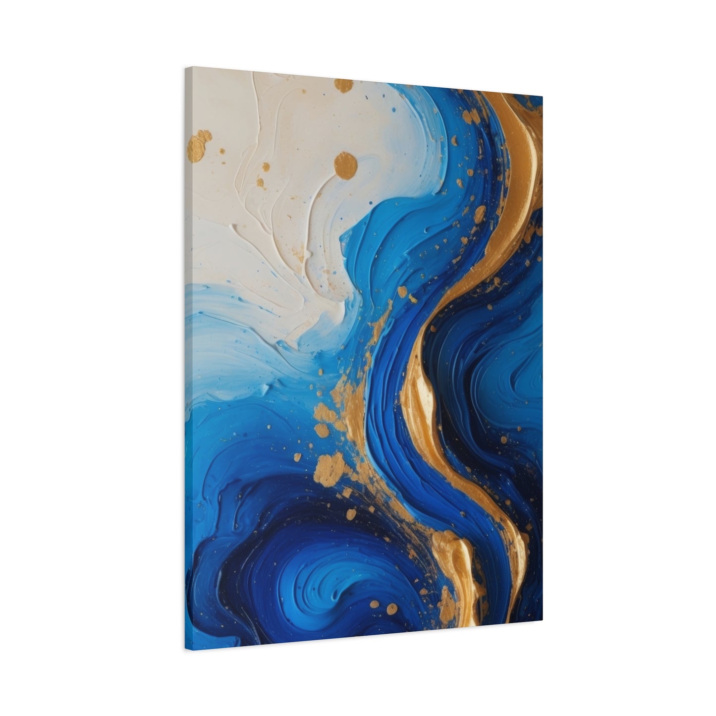 Blue and Gold Abstract Fluid Wall Art – Luxury Canvas Print with Textured Paint Swirls for Modern Home Décor