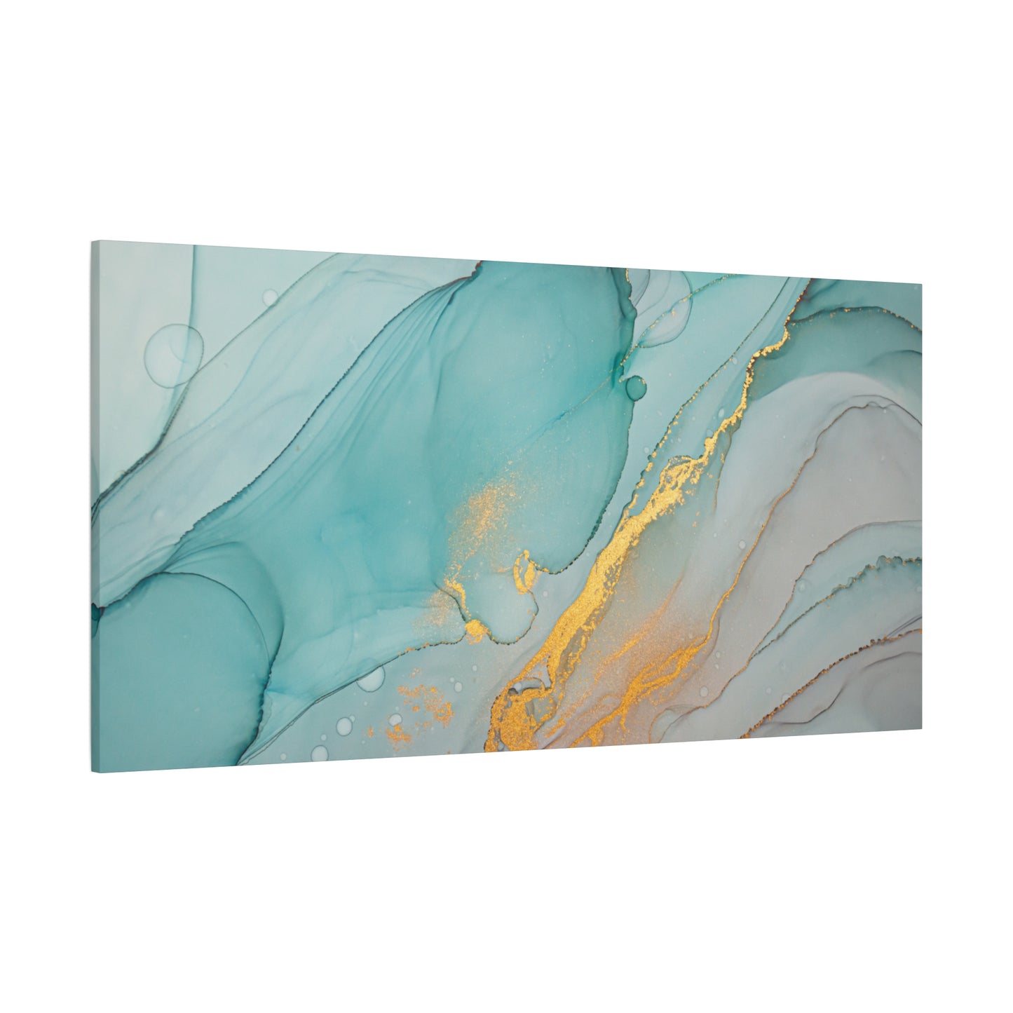 Aqua & Gold Fluid Abstract Canvas Wall Art – Modern Watercolor-Inspired Artwork for Living Room, Bedroom, or Office