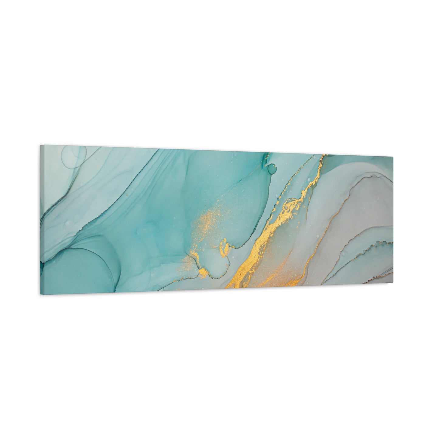 Aqua & Gold Fluid Abstract Canvas Wall Art – Modern Watercolor-Inspired Artwork for Living Room, Bedroom, or Office
