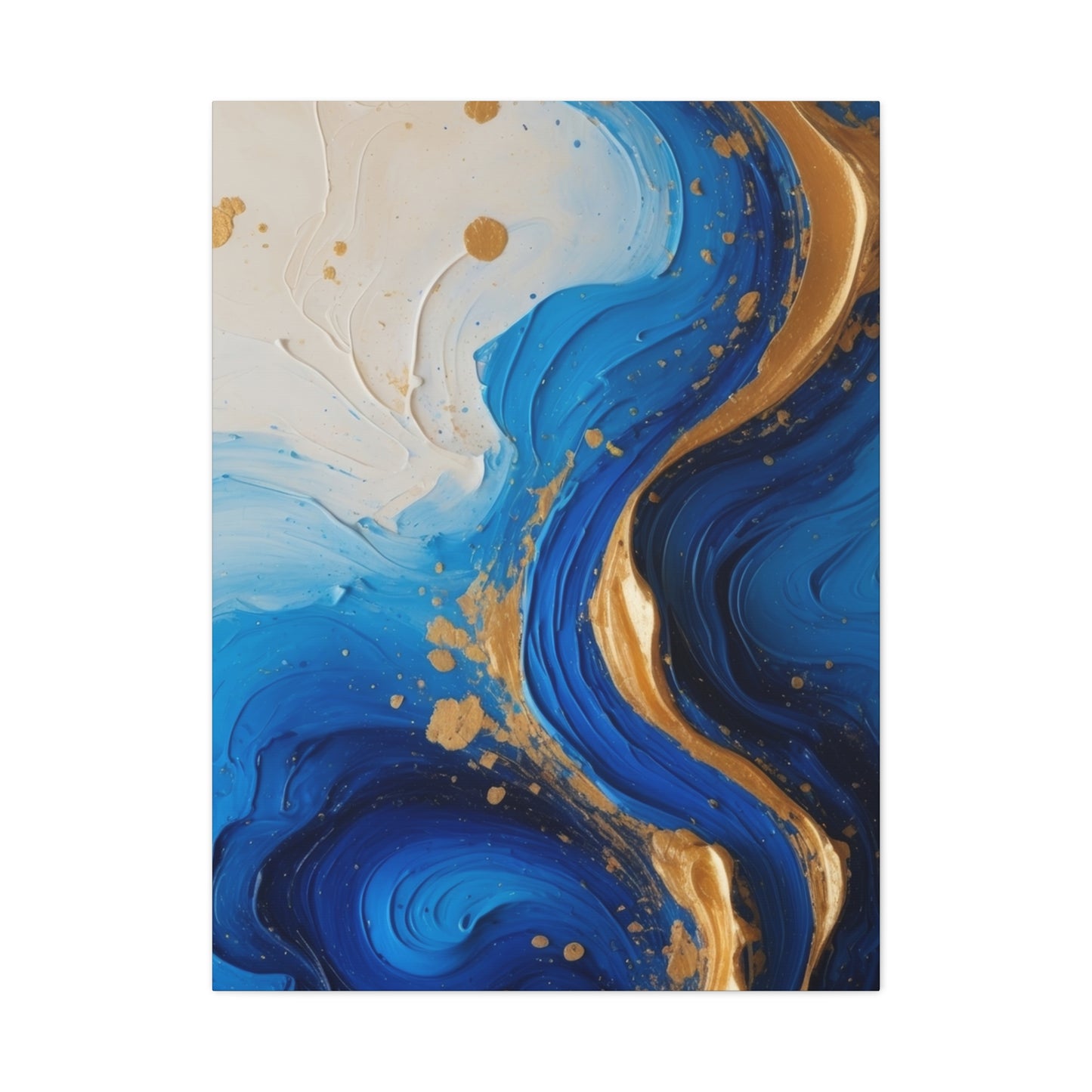 Blue and Gold Abstract Fluid Wall Art – Luxury Canvas Print with Textured Paint Swirls for Modern Home Décor