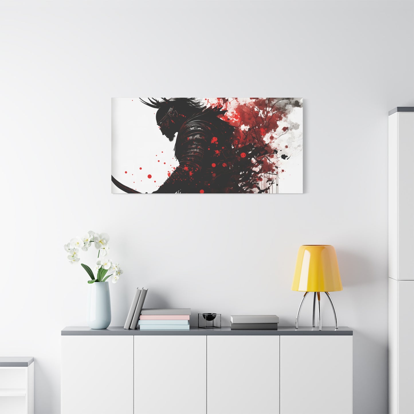 Samurai Art Canvas Print - Vibrant Red & Black Home Wall Decor