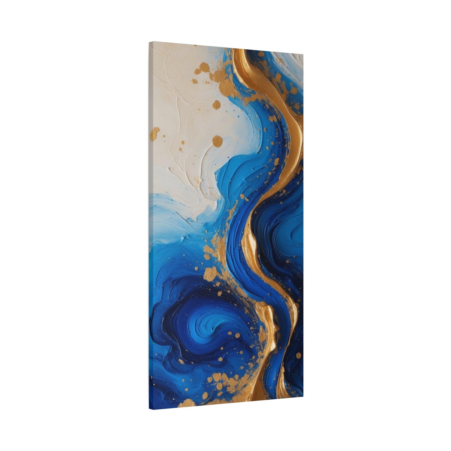 Blue and Gold Abstract Fluid Wall Art – Luxury Canvas Print with Textured Paint Swirls for Modern Home Décor