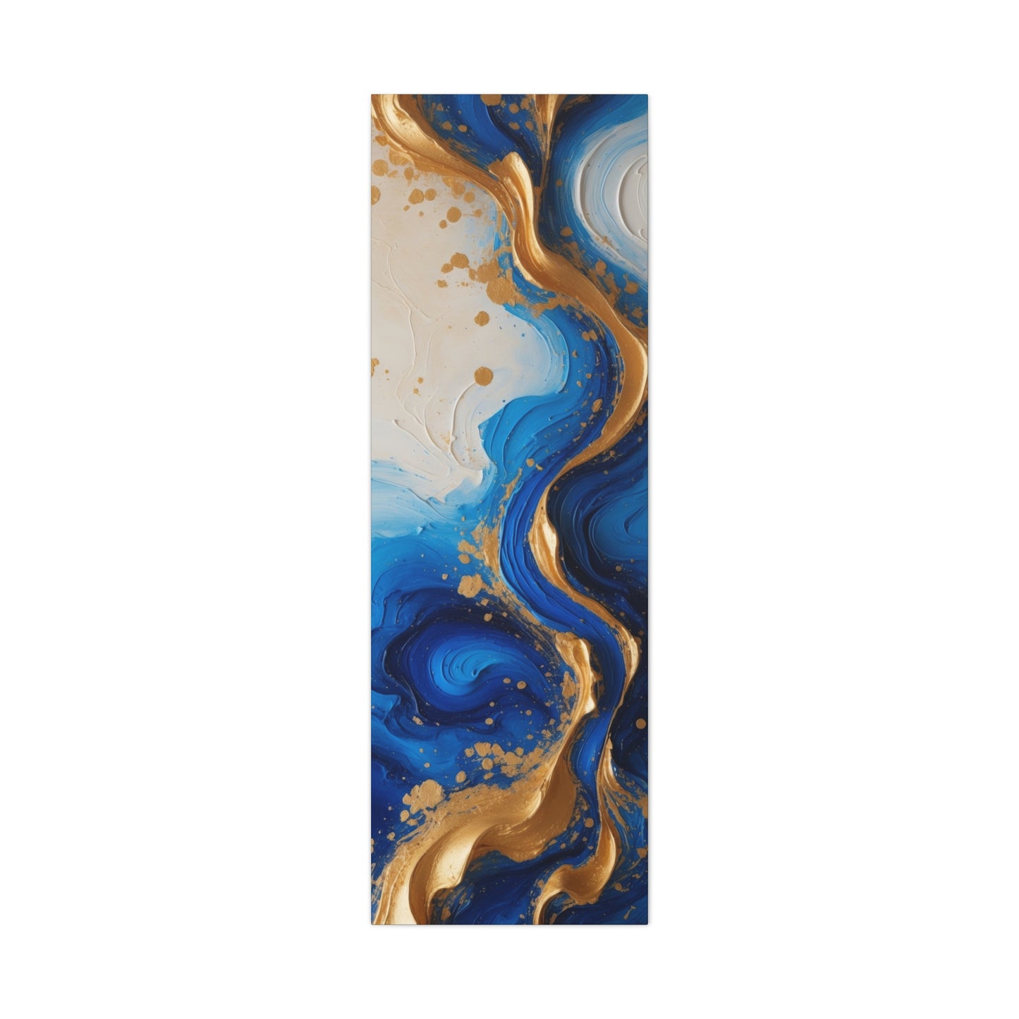 Blue and Gold Abstract Fluid Wall Art – Luxury Canvas Print with Textured Paint Swirls for Modern Home Décor