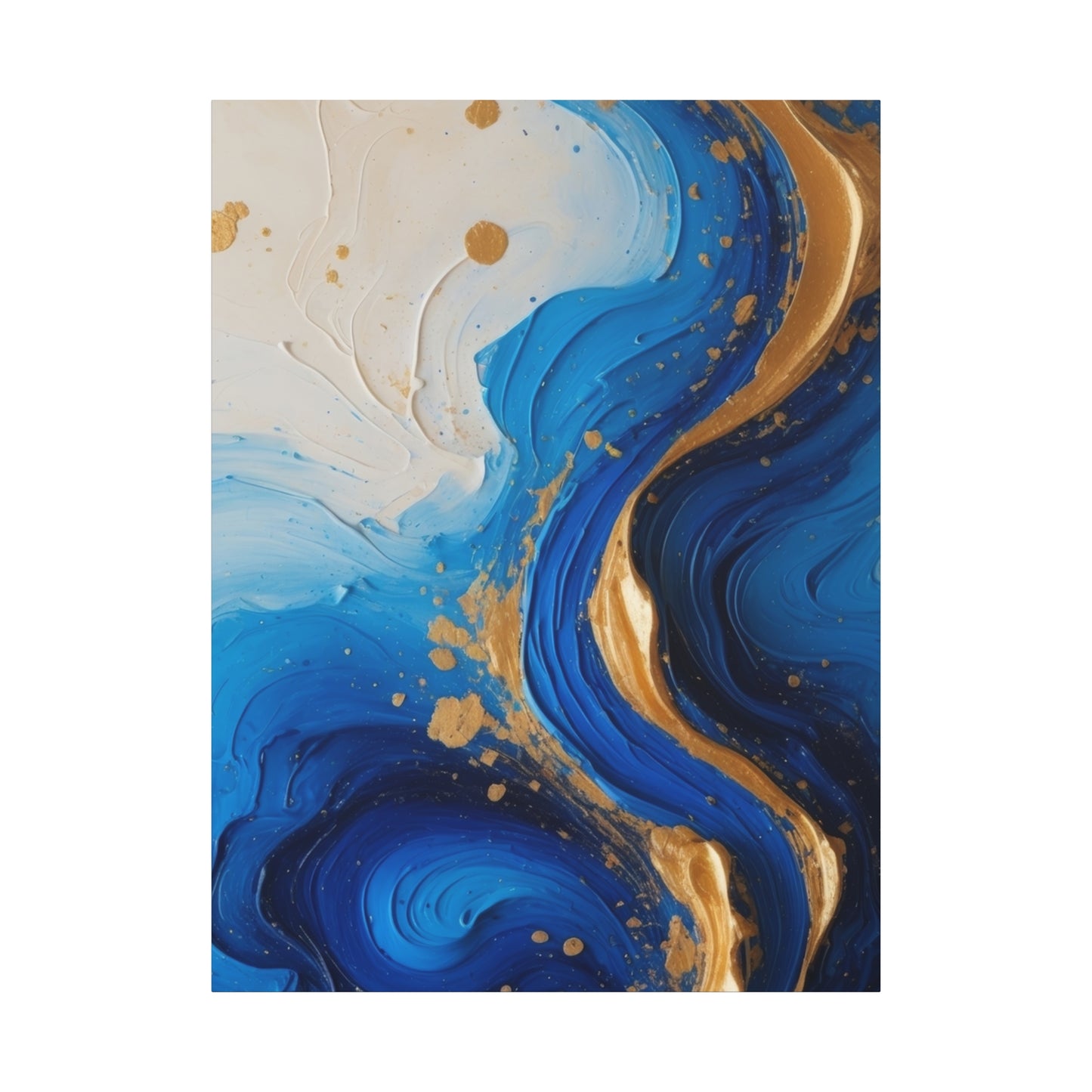 Blue and Gold Abstract Fluid Wall Art – Luxury Canvas Print with Textured Paint Swirls for Modern Home Décor