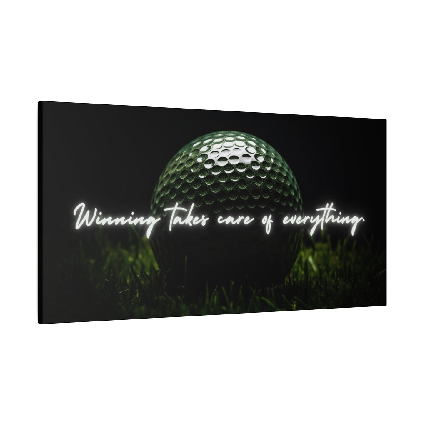 "Winning Takes Care of Everything" Golf Wall Art – Motivational Canvas Print for Golfers, Offices, or Man Caves