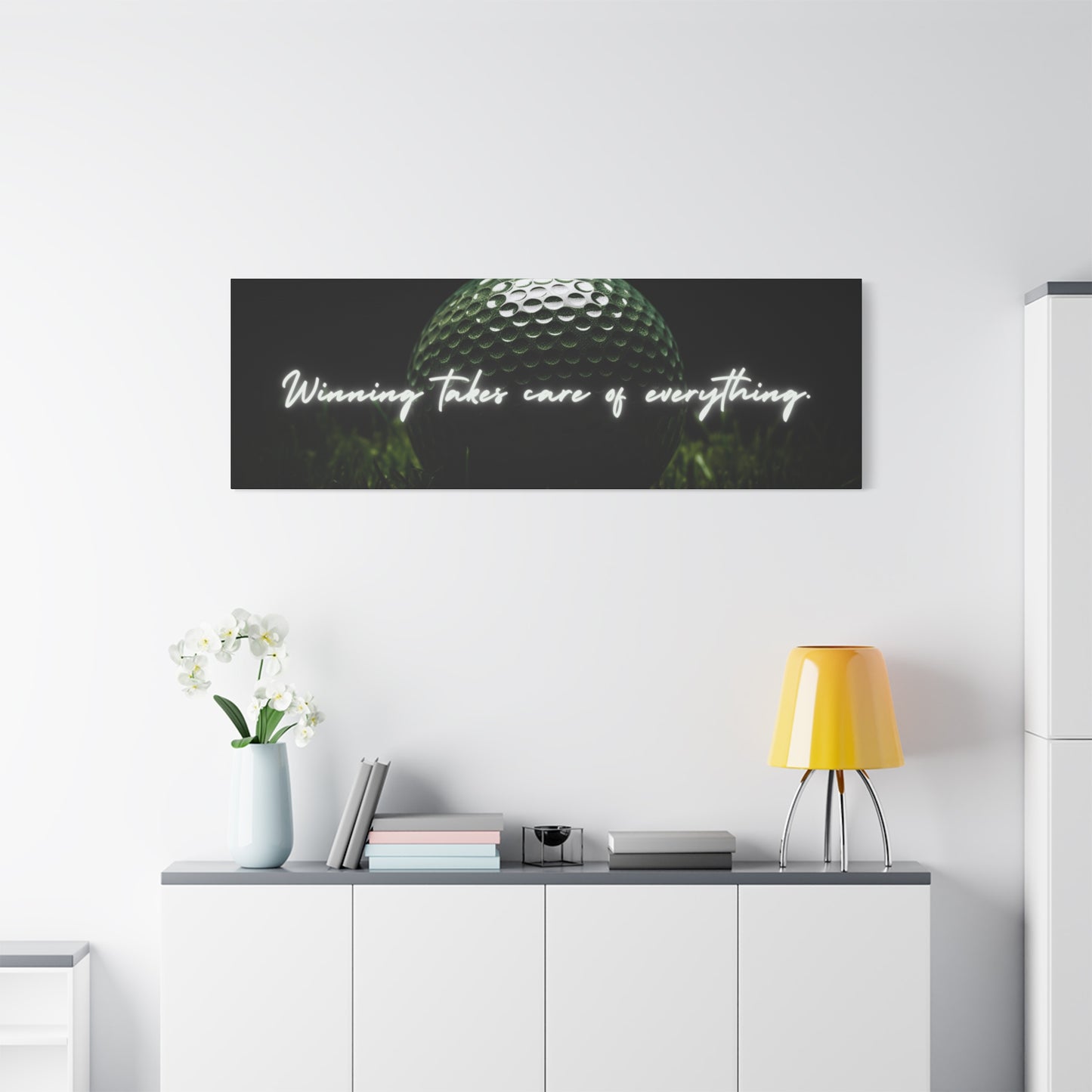 "Winning Takes Care of Everything" Golf Wall Art – Motivational Canvas Print for Golfers, Offices, or Man Caves