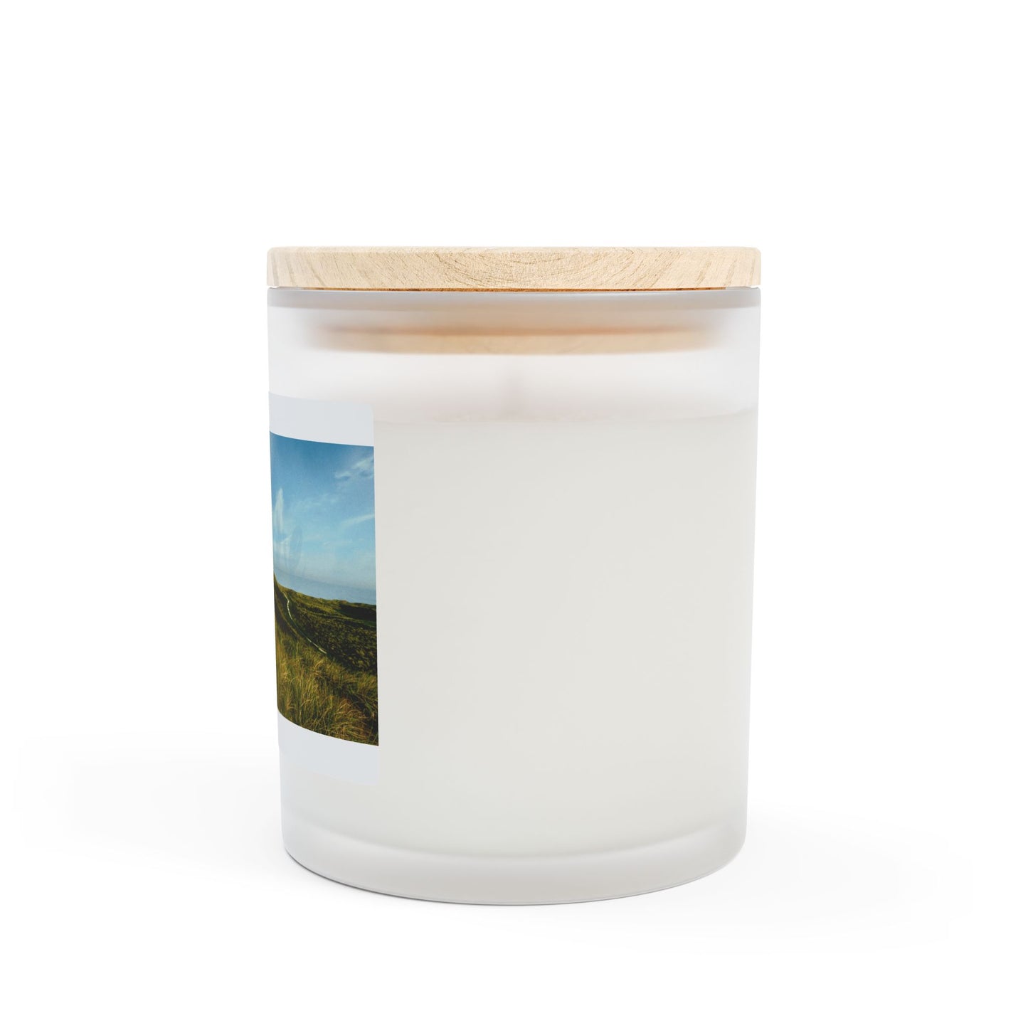 Cozy Natural 11oz Frosted Glass Candle with Scenic Design