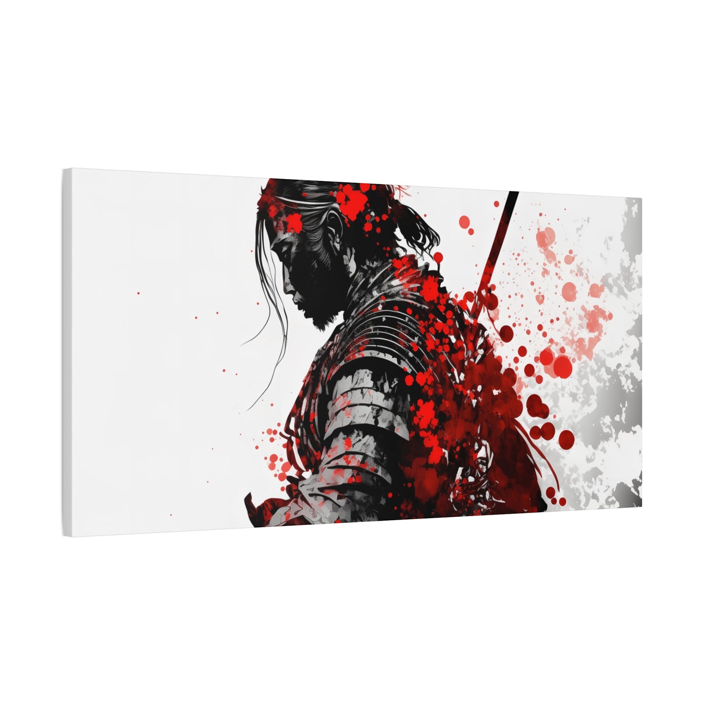 Samurai Warrior Ink Art – Red and Black Japanese Brush Style Canvas Print for Bold, Minimalist Spaces