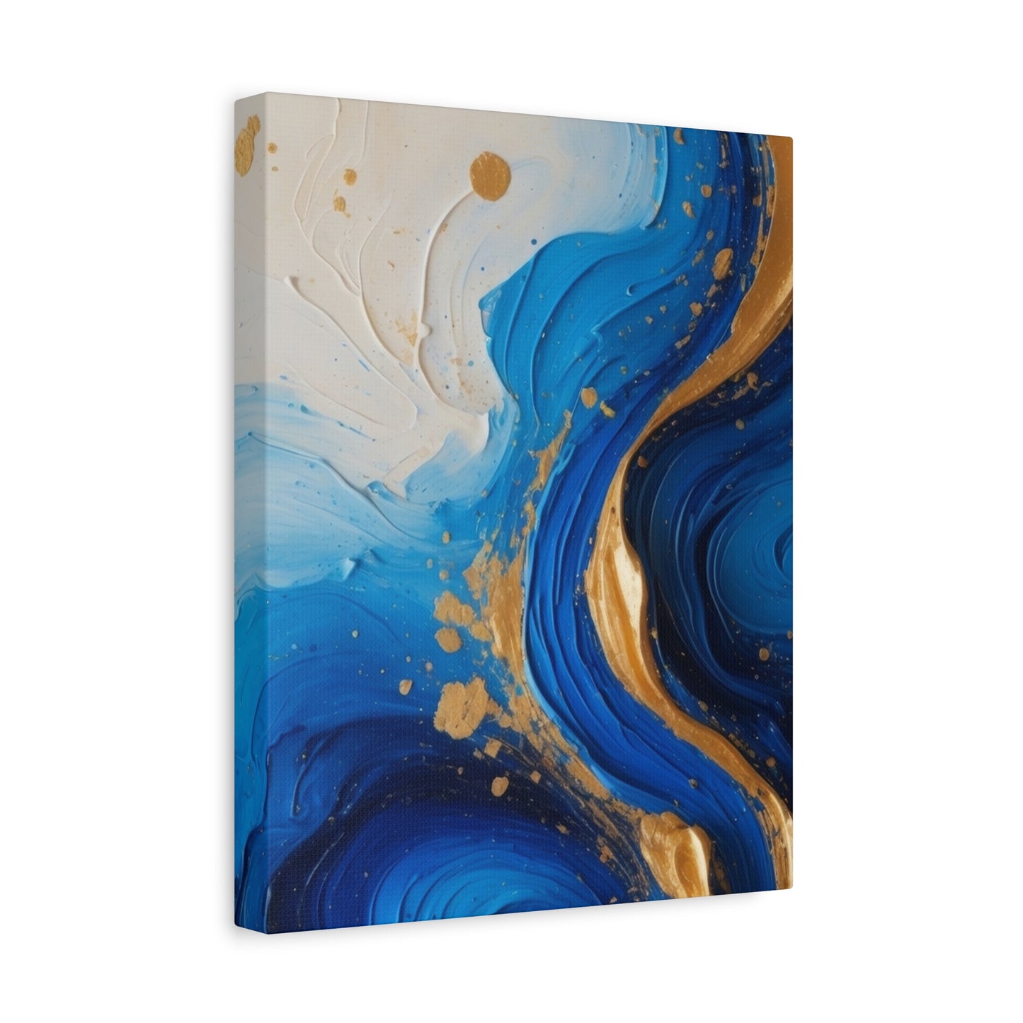 Blue and Gold Abstract Fluid Wall Art – Luxury Canvas Print with Textured Paint Swirls for Modern Home Décor