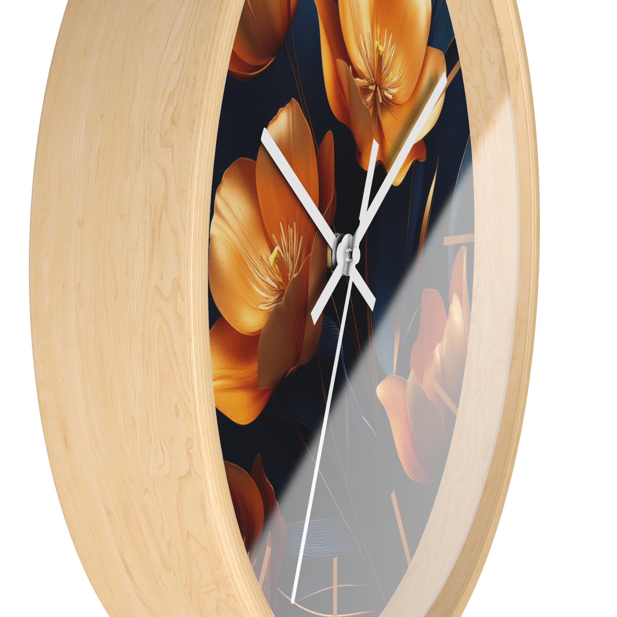 Golden Tulip Wall Clock – Elegant Floral Decor with Midnight Blue Backdrop