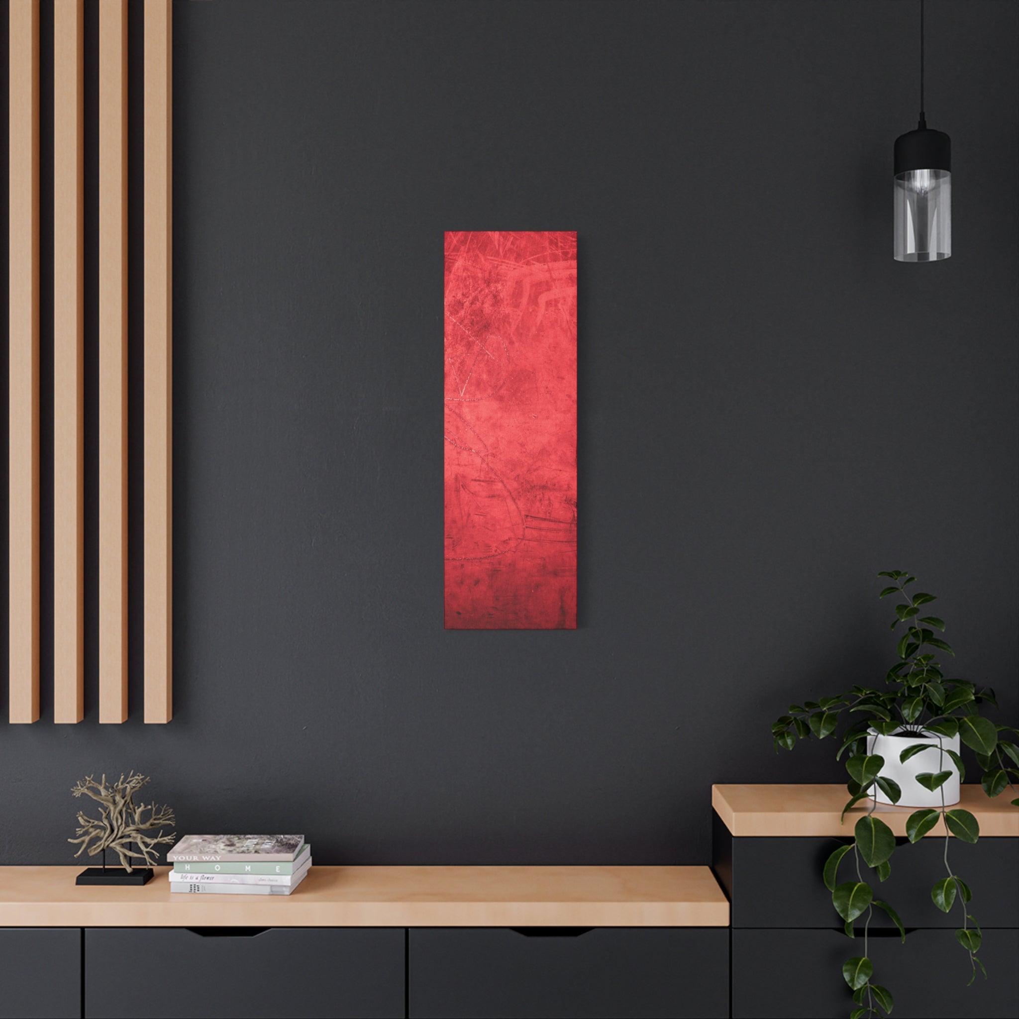 Red Grunge Texture Wall Art – Industrial Abstract Canvas Print with Scratched Surface for Bold Modern Spaces