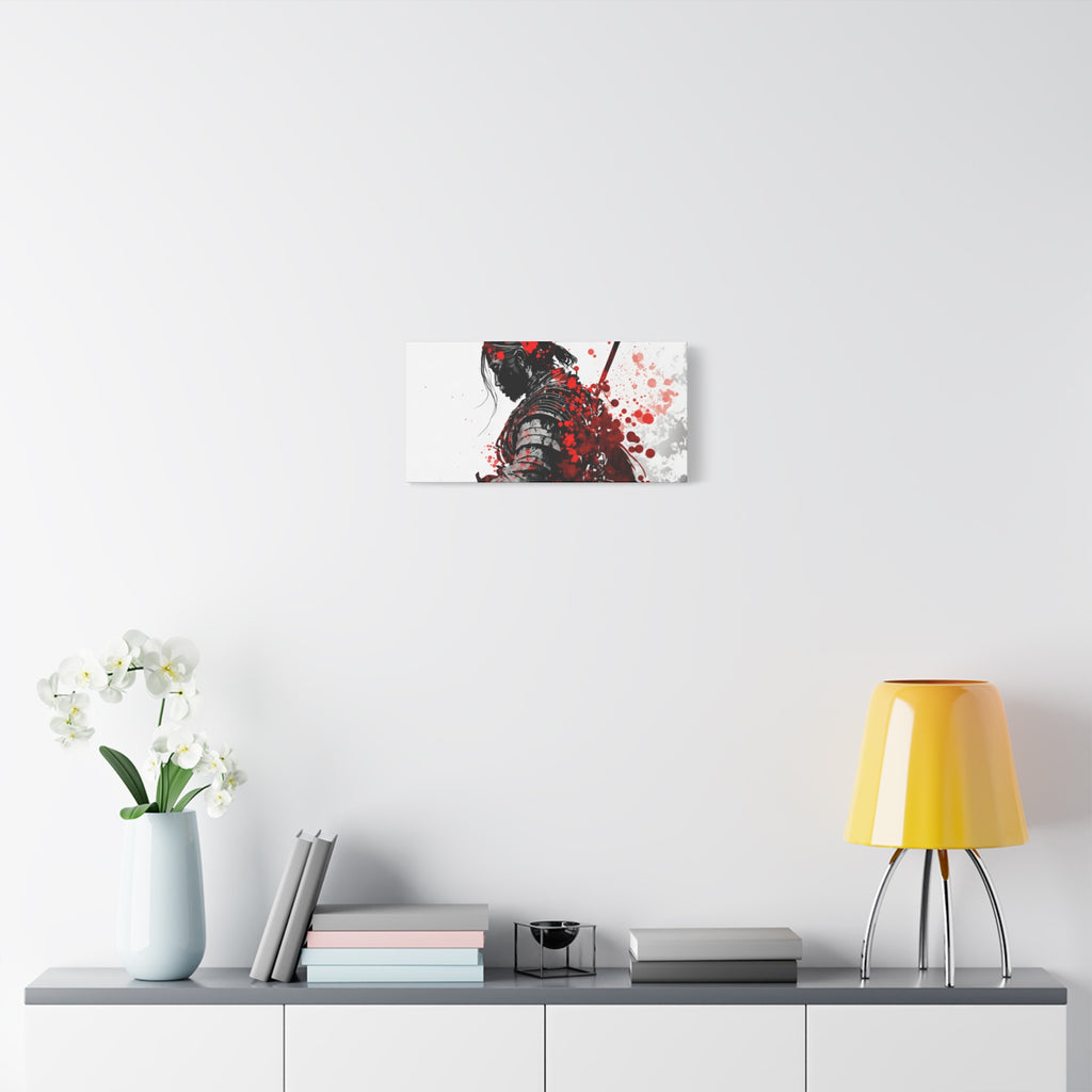 Samurai Warrior Ink Art – Red and Black Japanese Brush Style Canvas Print for Bold, Minimalist Spaces
