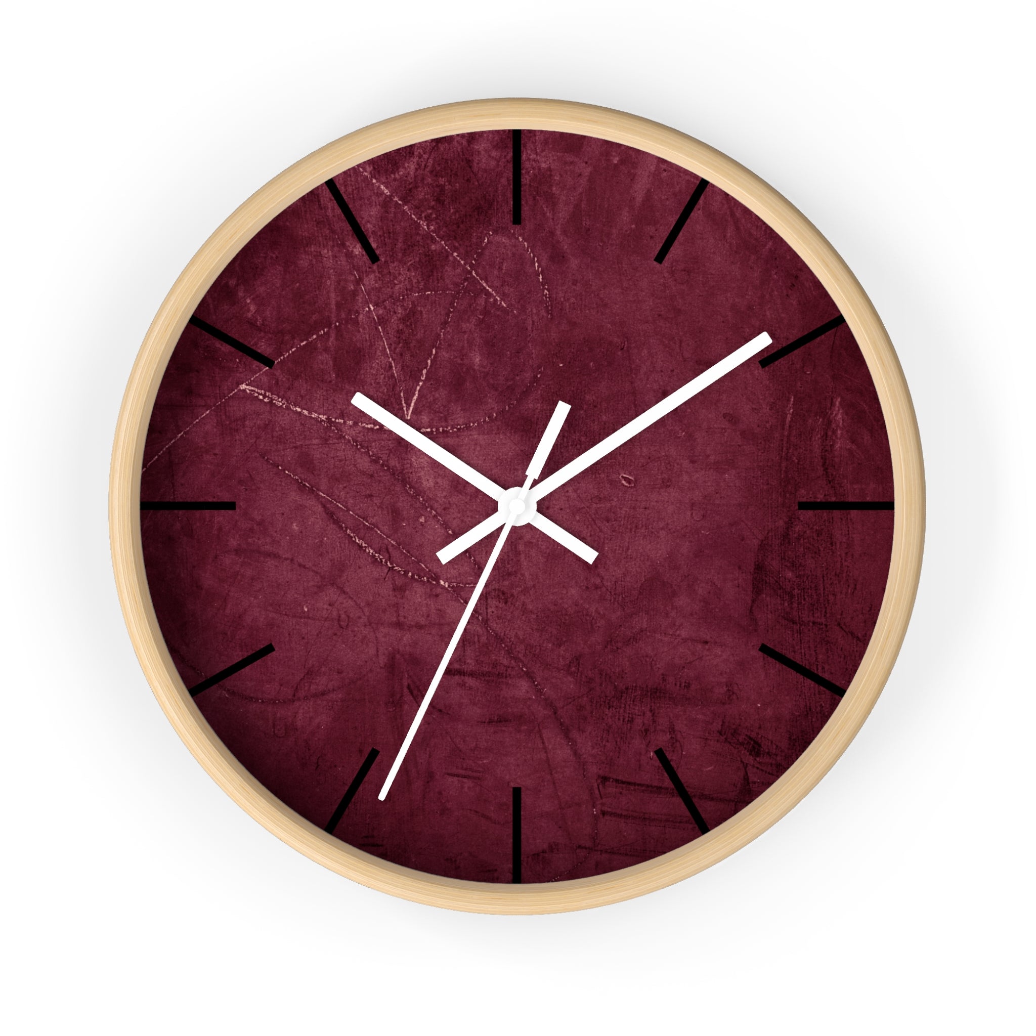 Red Grunge Texture Acrylic Wall Clock – Minimalist Industrial Decor with Scratched Matte Background