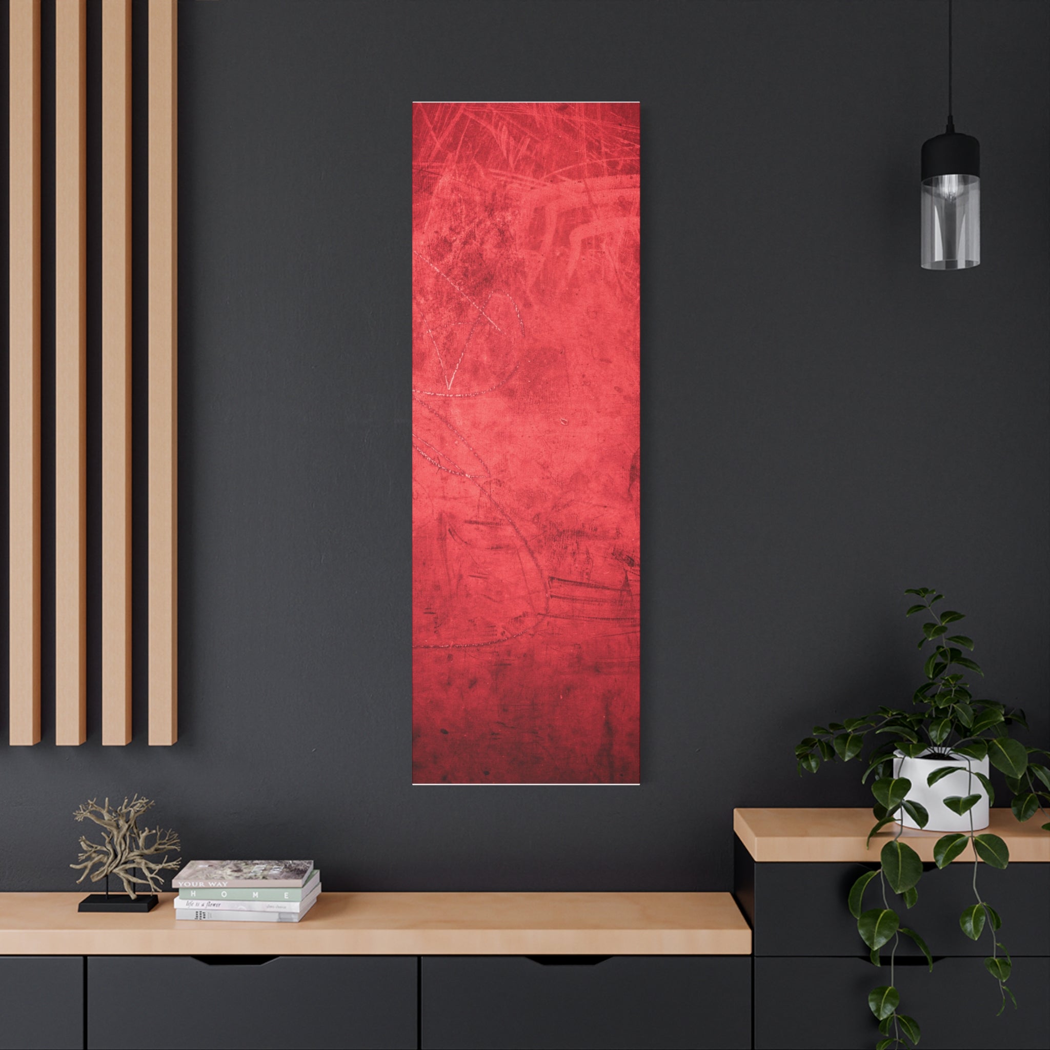 Red Grunge Texture Wall Art – Industrial Abstract Canvas Print with Scratched Surface for Bold Modern Spaces
